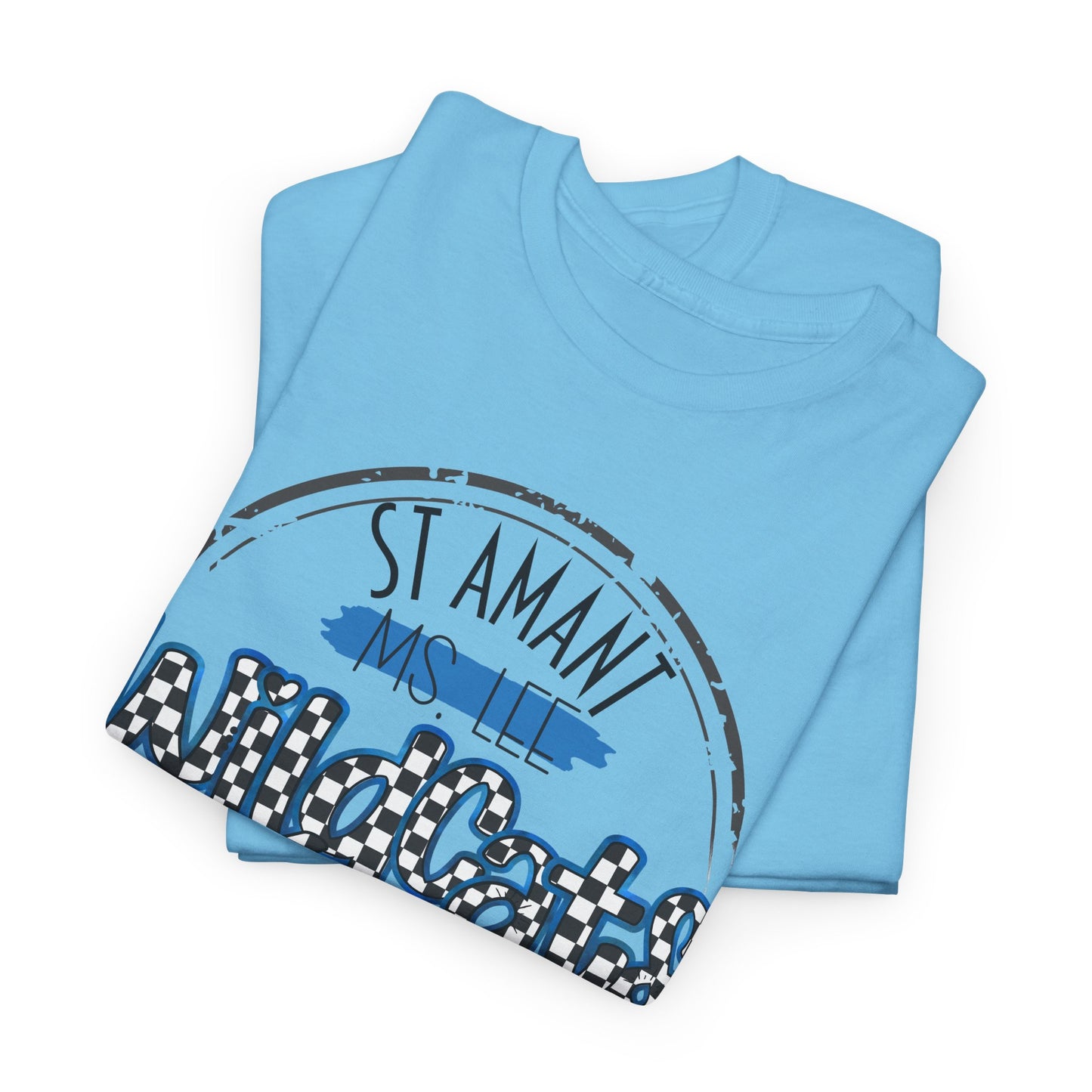 Personalized SAMS Wildcats with a black checkered style, Whimsical on a Unisex Tshirt, St Amant Middle School
