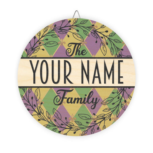 Personalized, Family Name, Mardi Gras, Louisiana, Fleur De Lis,  Door, Decor, Sign, Wreath, Wooden Door Hanger