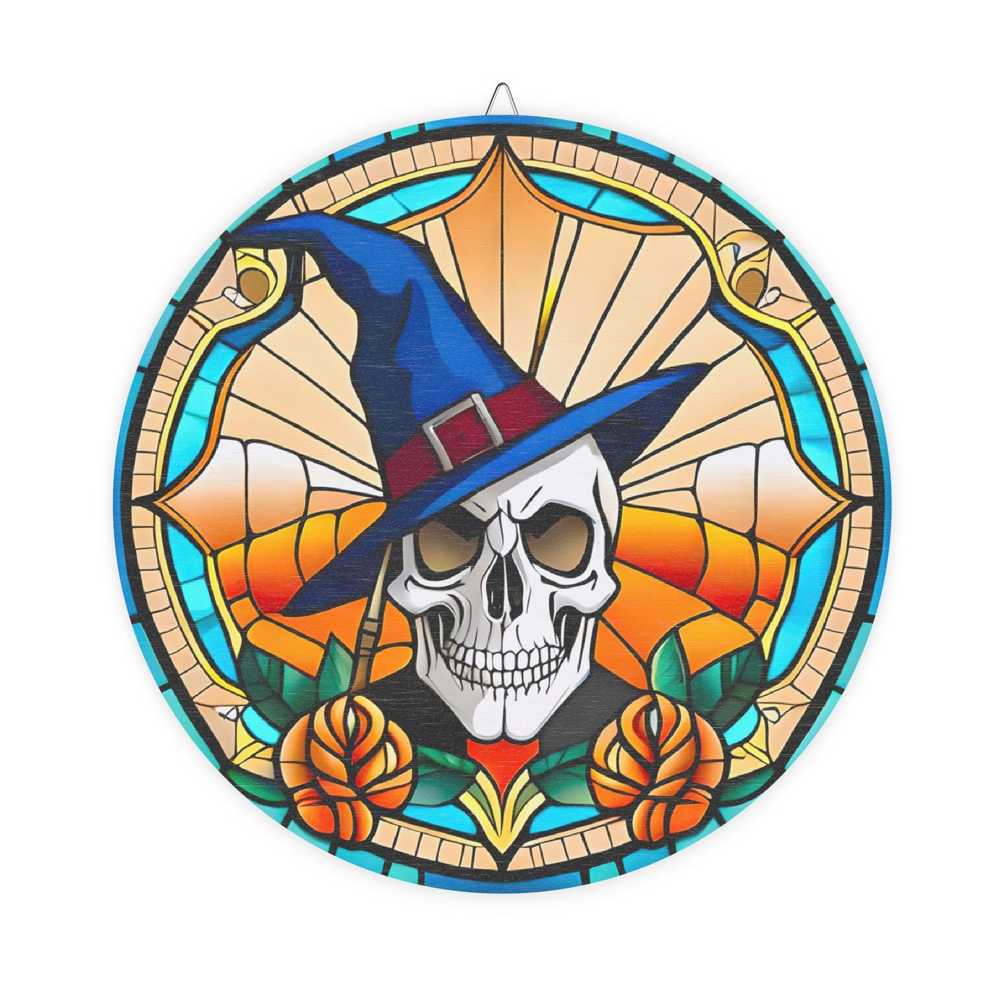 Halloween, stained glass, witch, wooden door hanger, decor, wreath, home, wicked, skull