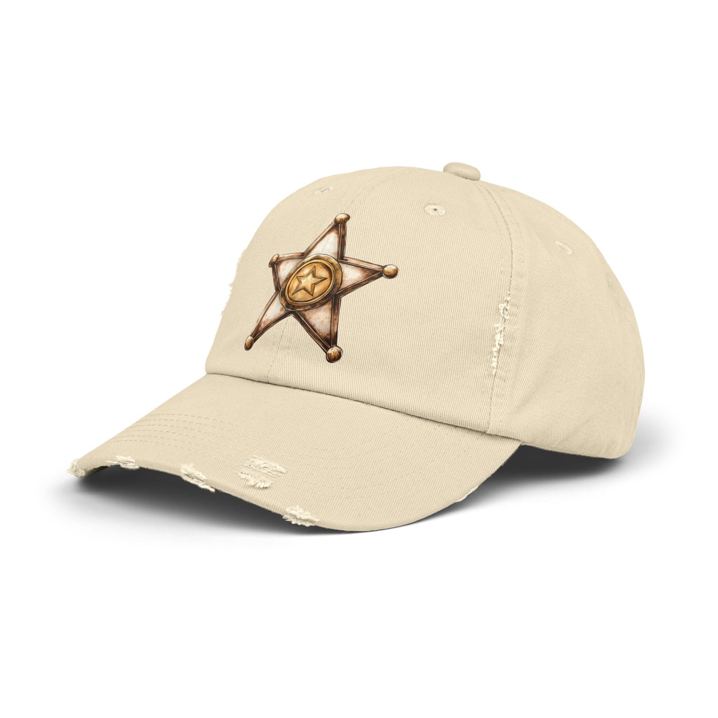 Unisex Distressed Sheriff Cap, Adjustable Hat, Casual Headwear for Outdoor Adventures, Gifts for Police Fans, Unique Fashion Accessory