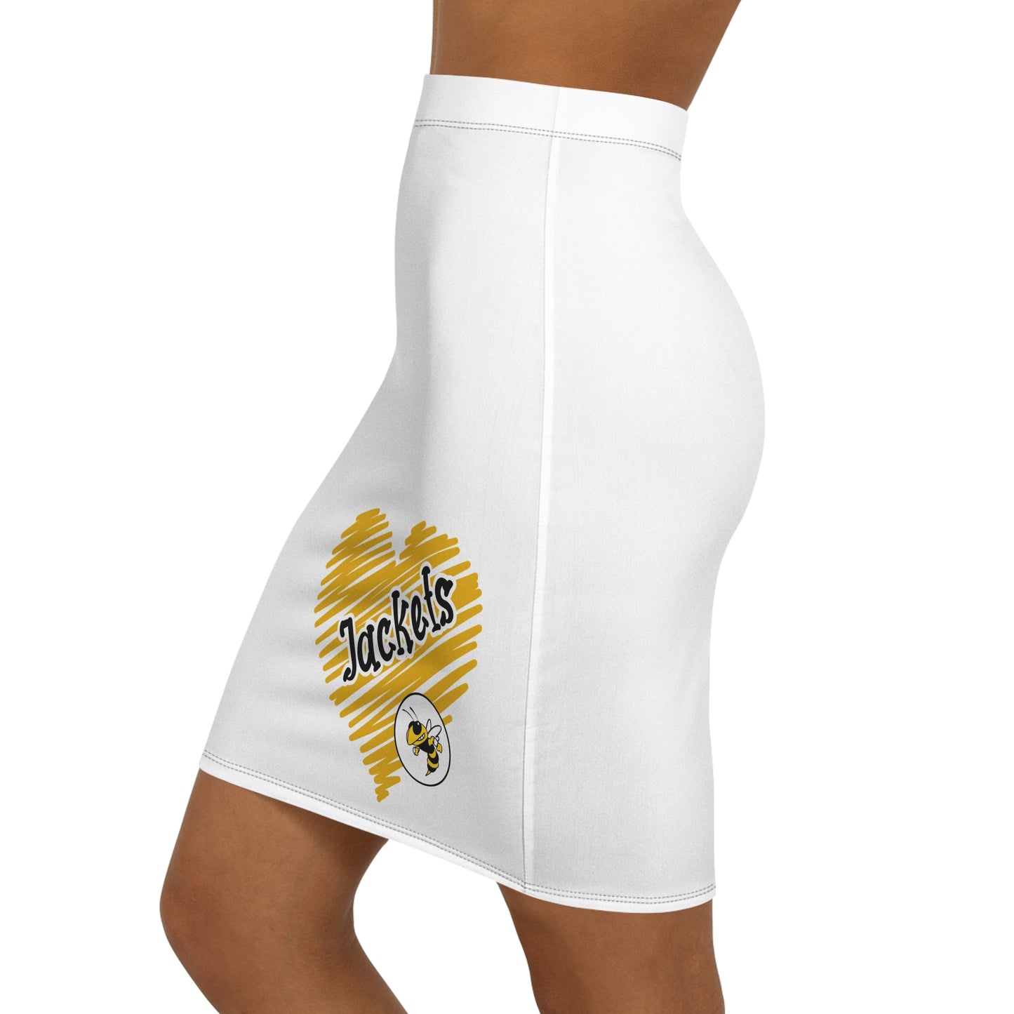 White Yellow Jackets Women's Pencil Skirt, Stylish Skirt, Fun Night Out