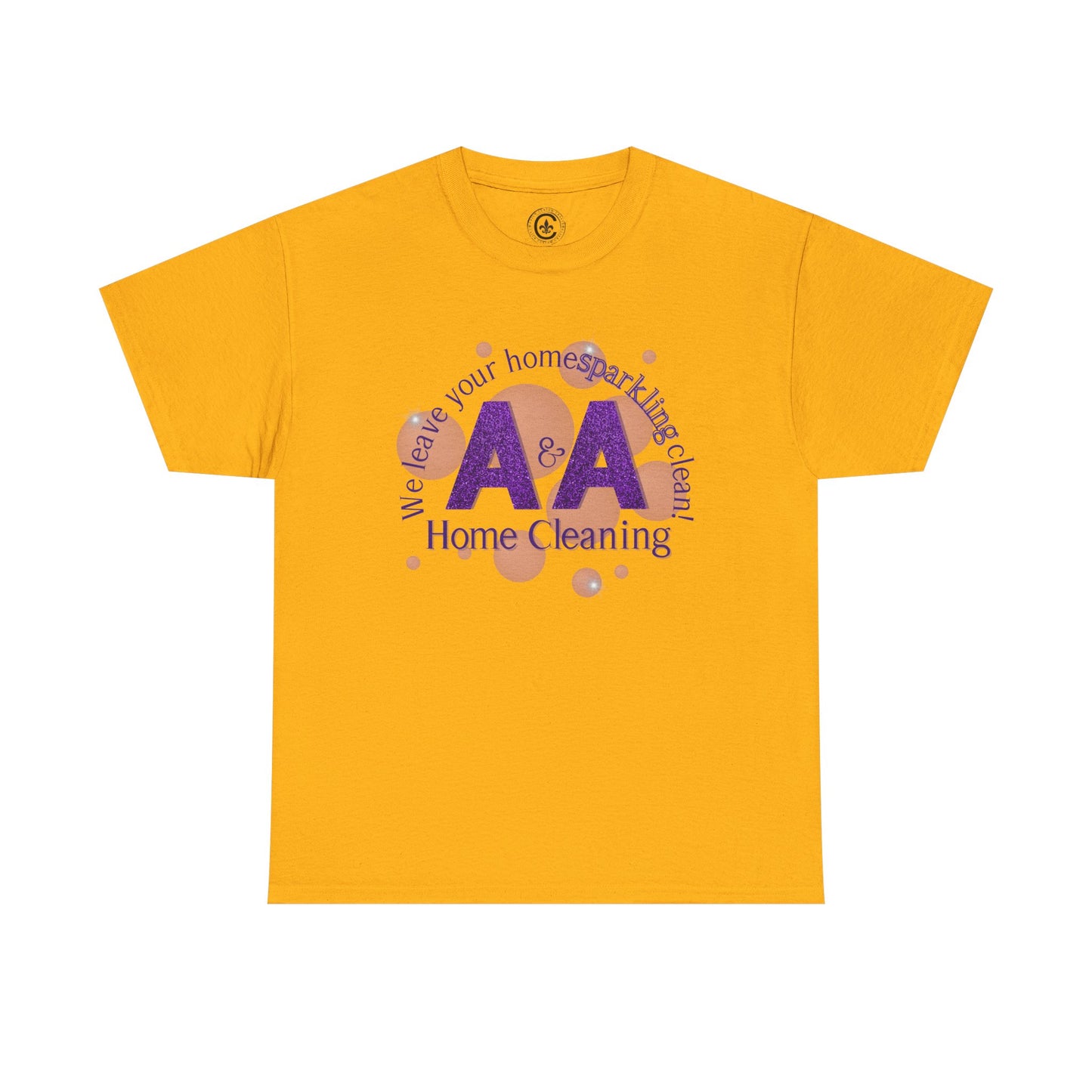 A&A Cleaning Services, Logo, Purple on Gold Crew Neck unisex tshirt, Gildan