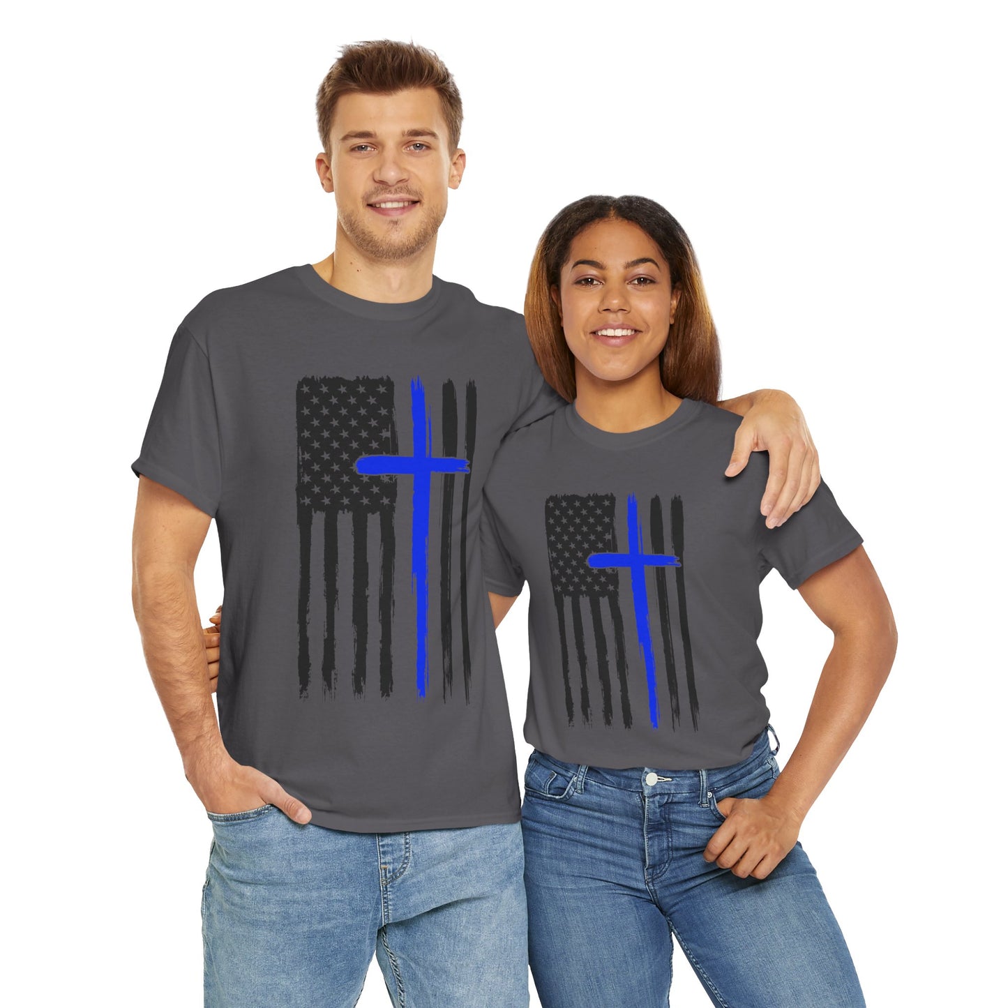Thin Blue Line, Cross, Flag Graphic Tee, T-Shirt, Unisex Humor Shirt, Gifts for Friends, Casual Wear, law enforcement