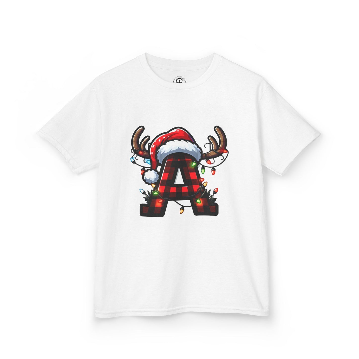 Letter A, Christmas Themed Kids Tee, Holiday Gift for Children, Personalized Holiday Shirt, Kids Holiday Outfit, Family Matching