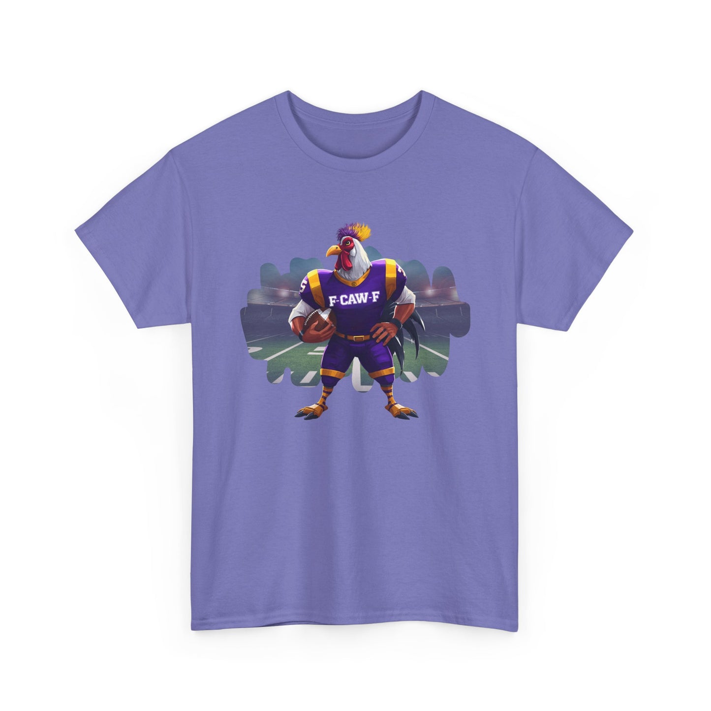 F-CAW-F Football Rooster, Purple and Gold , Sporty Unisex Heavy Cotton Tee