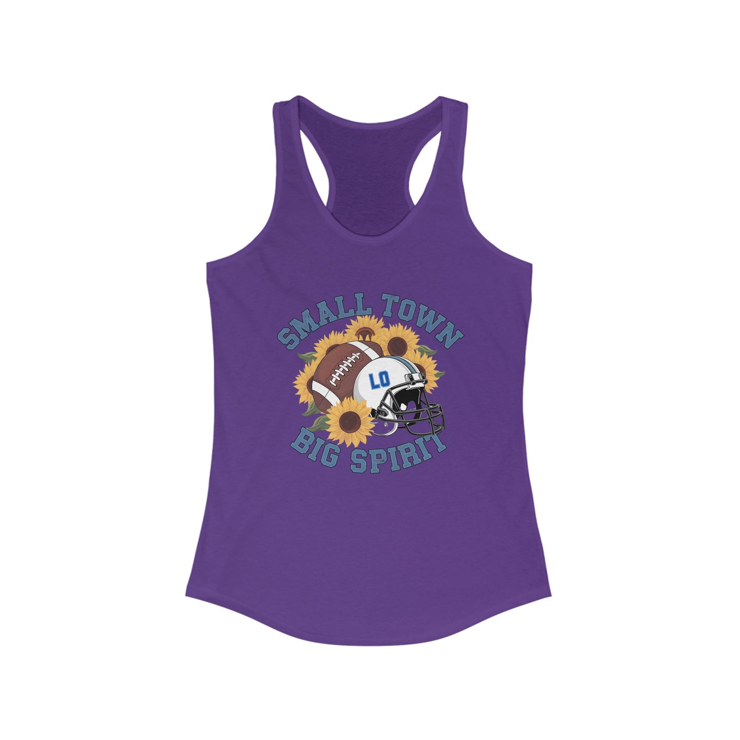 Small town, Big Spirit, Live Oak, Football, Women's Racerback Tank Top, Perfect for Game Day, Sports Events, Tailgating, and Everyday Wear