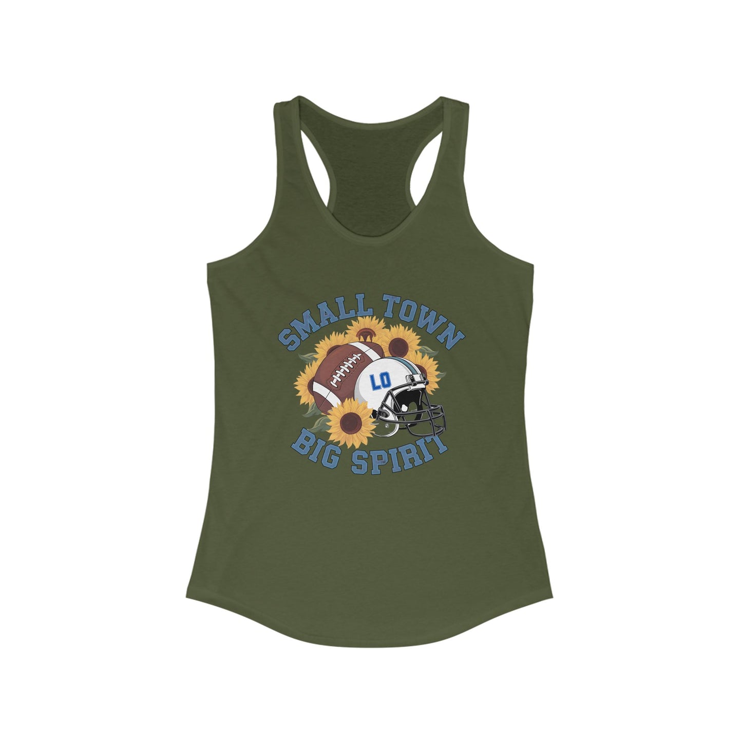Small town, Big Spirit, Live Oak, Football, Women's Racerback Tank Top, Perfect for Game Day, Sports Events, Tailgating, and Everyday Wear