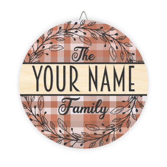 Personalized, Family Name, Fall, Plaid,Thanksgiving Door, Decor, Sign, Wreath, Wooden Door Hanger