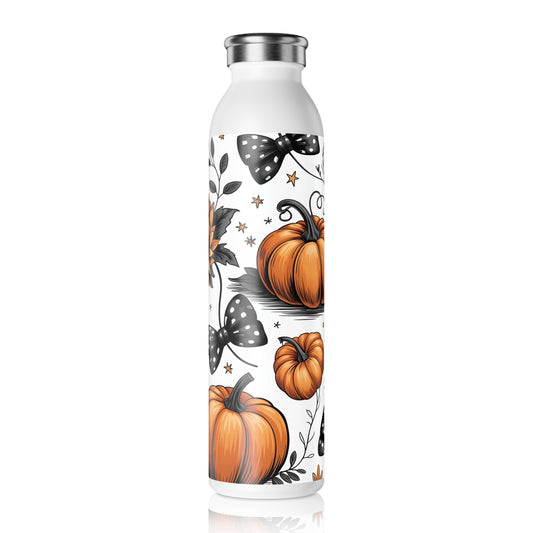 Autumn Pumpkin & Sunflower Slim Water Bottle, Fall Decor, Halloween Gift, Reusable Water Bottle, Eco-Friendly Flask