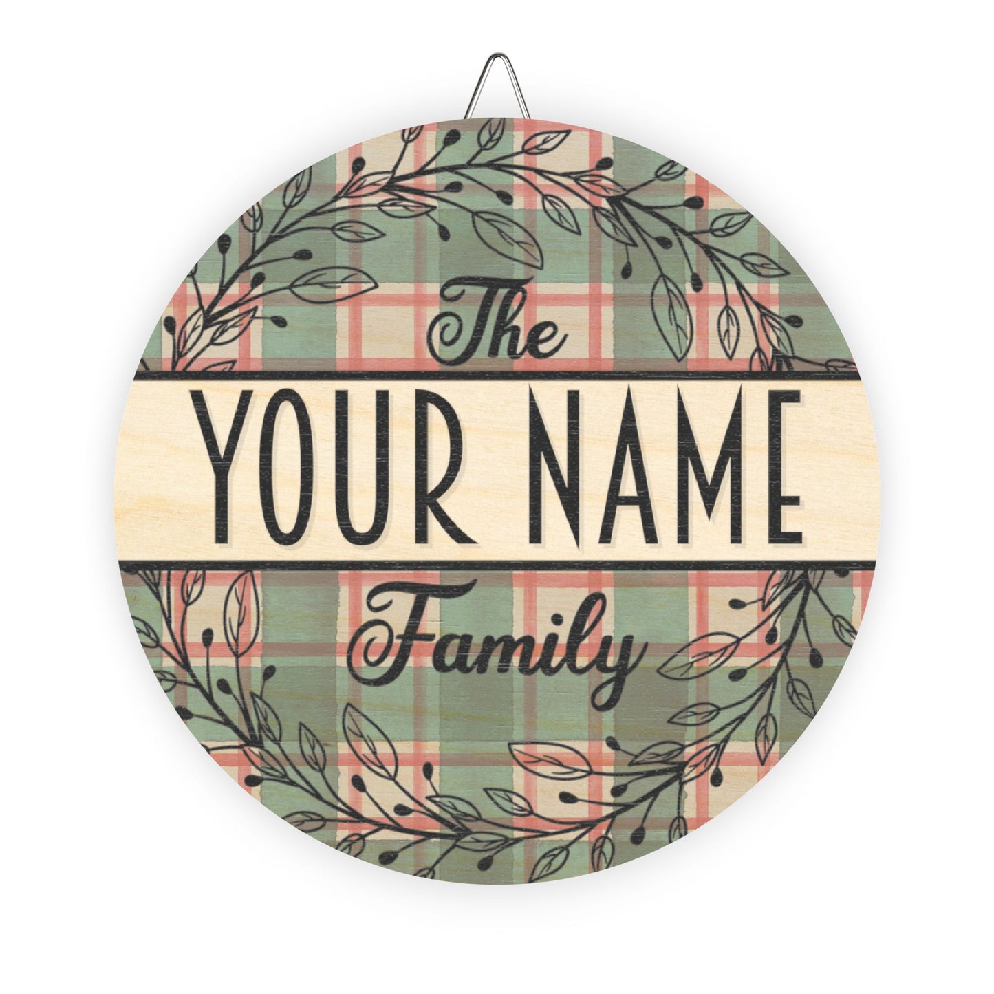 Personalized, Family Name, Christmas Plaid Door, Decor, Sign, Wreath, Wooden Door Hanger