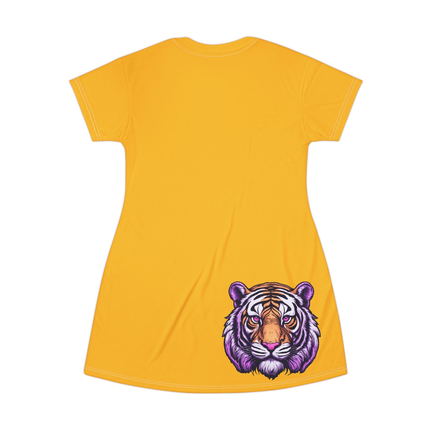 Yellow Tiger Graphic T-Shirt Dress, Cute Casual Dress,  Summer Fashion, Gift for Her, Game Day Outfit