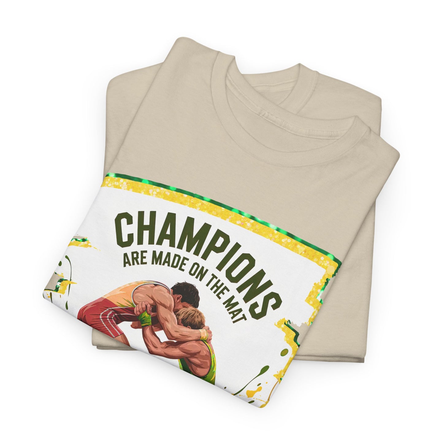 Green and Gold, Wrestling Heavy Cotton Tee, Unisex T-Shirt, Sports Fan Gear, Workout Shirt, Motivational Apparel