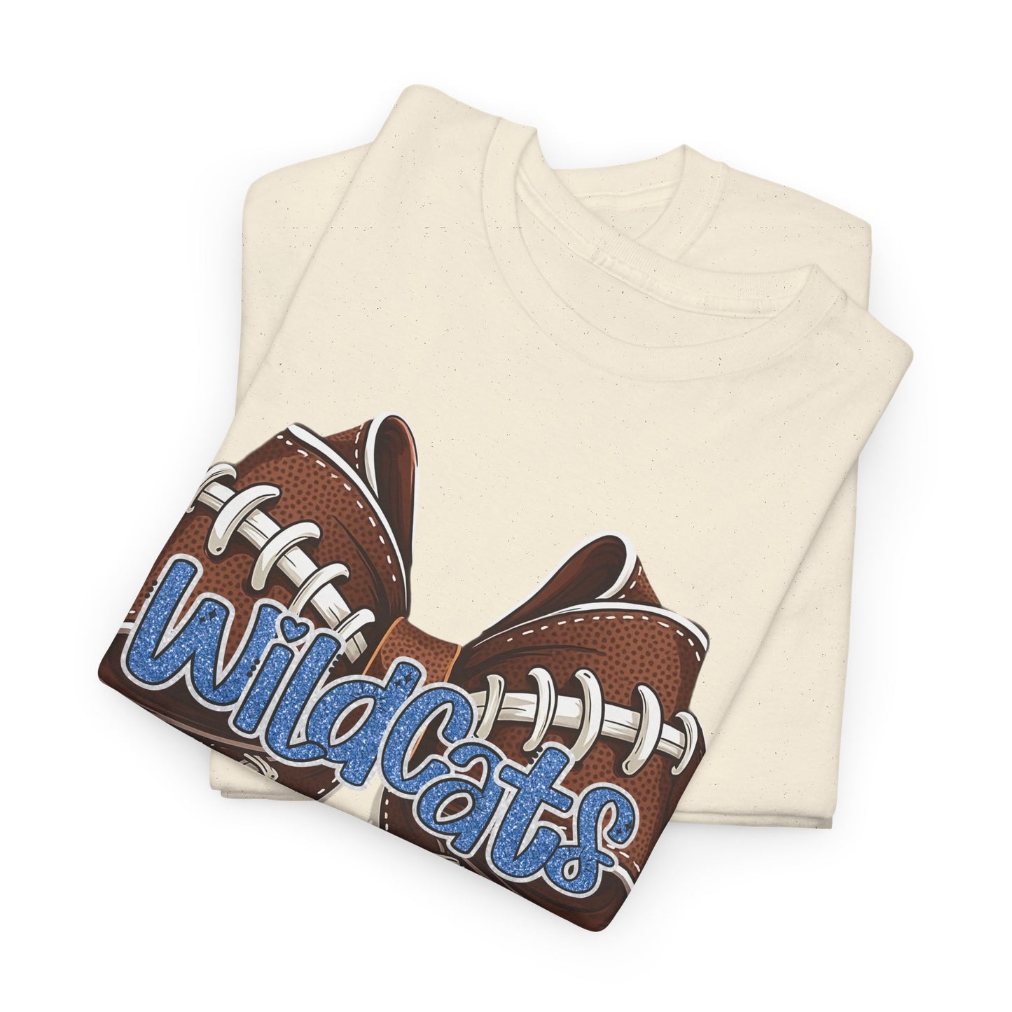 Blue Glitter Wildcats Football Bow, Unisex Tee, Cute Cotton Shirt, School Spirit Apparel,