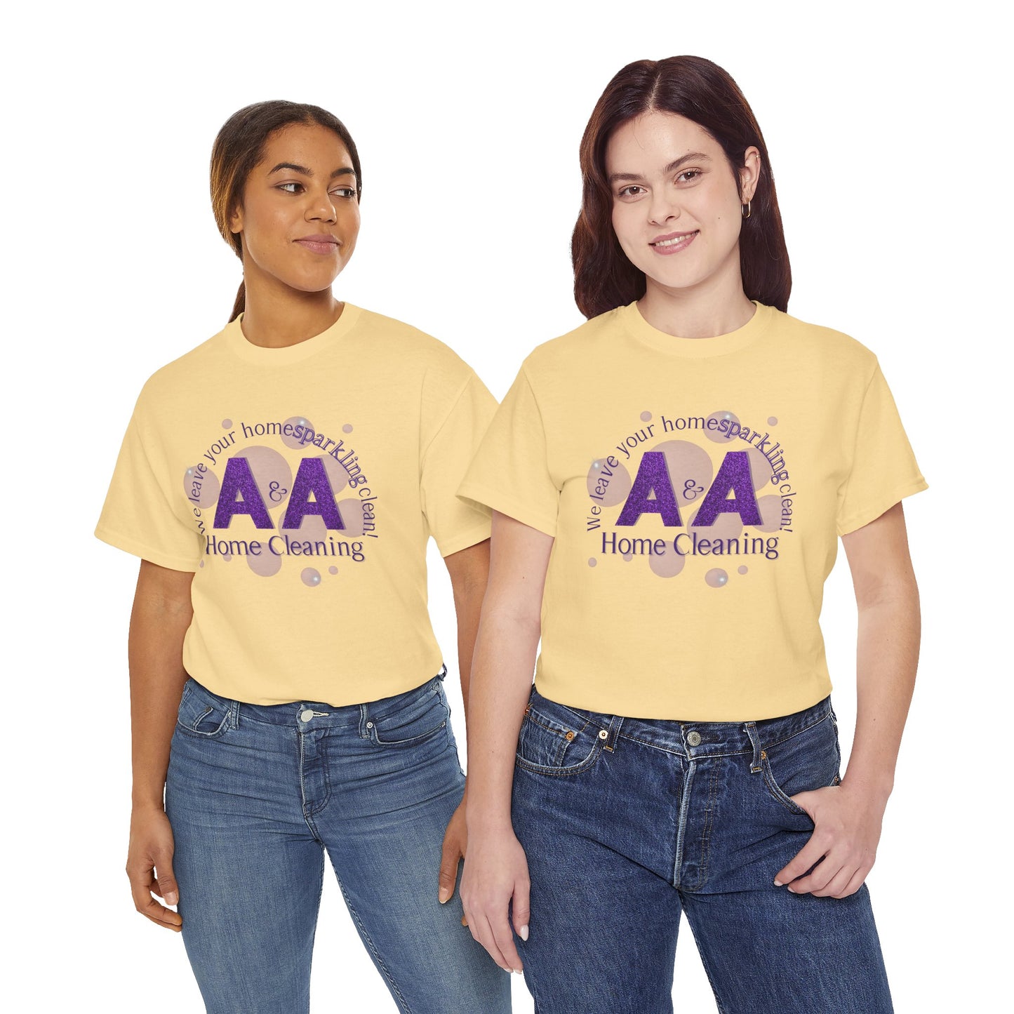 A&A Cleaning Services, Logo, Purple on Gold Crew Neck unisex tshirt, Gildan