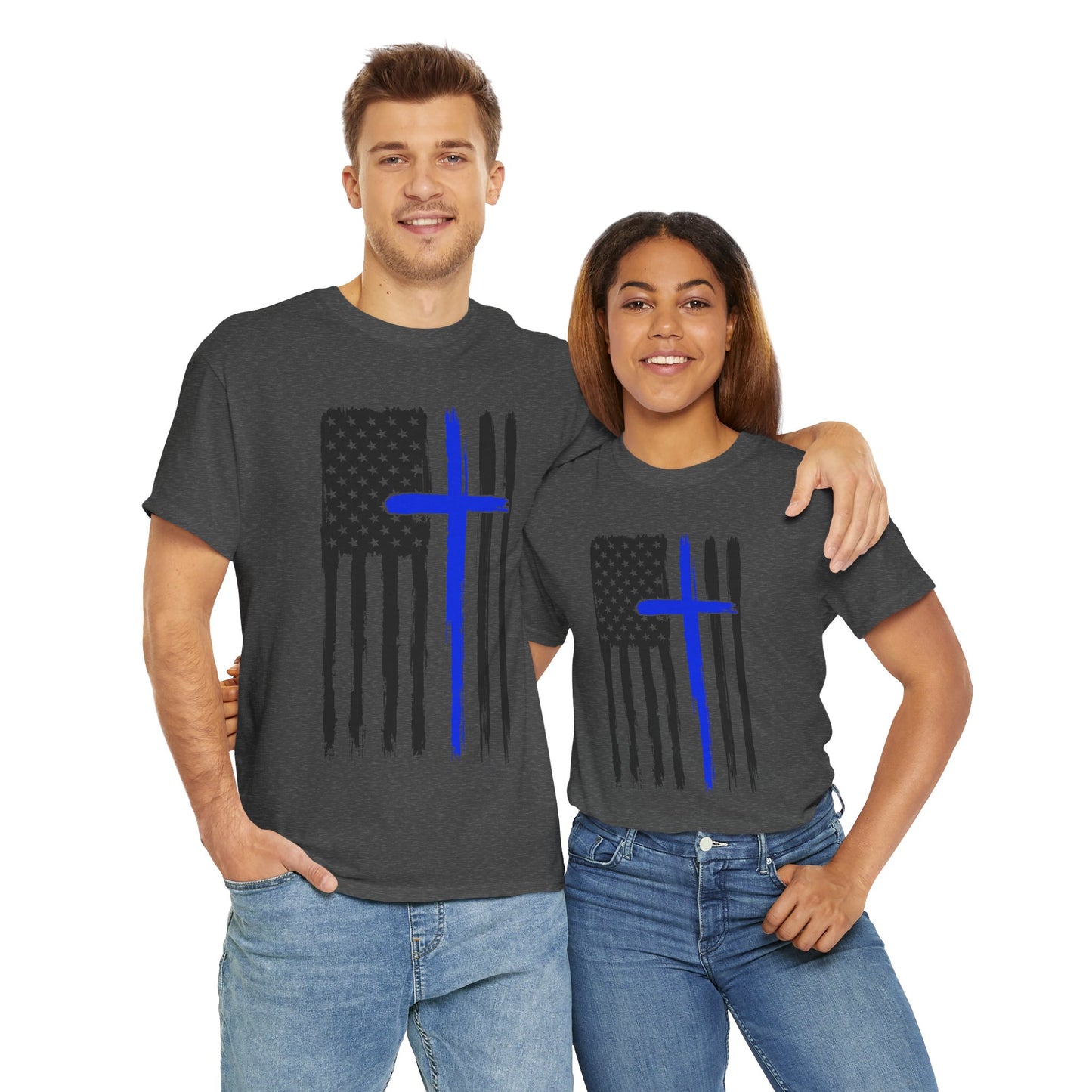 Thin Blue Line, Cross, Flag Graphic Tee, T-Shirt, Unisex Humor Shirt, Gifts for Friends, Casual Wear, law enforcement