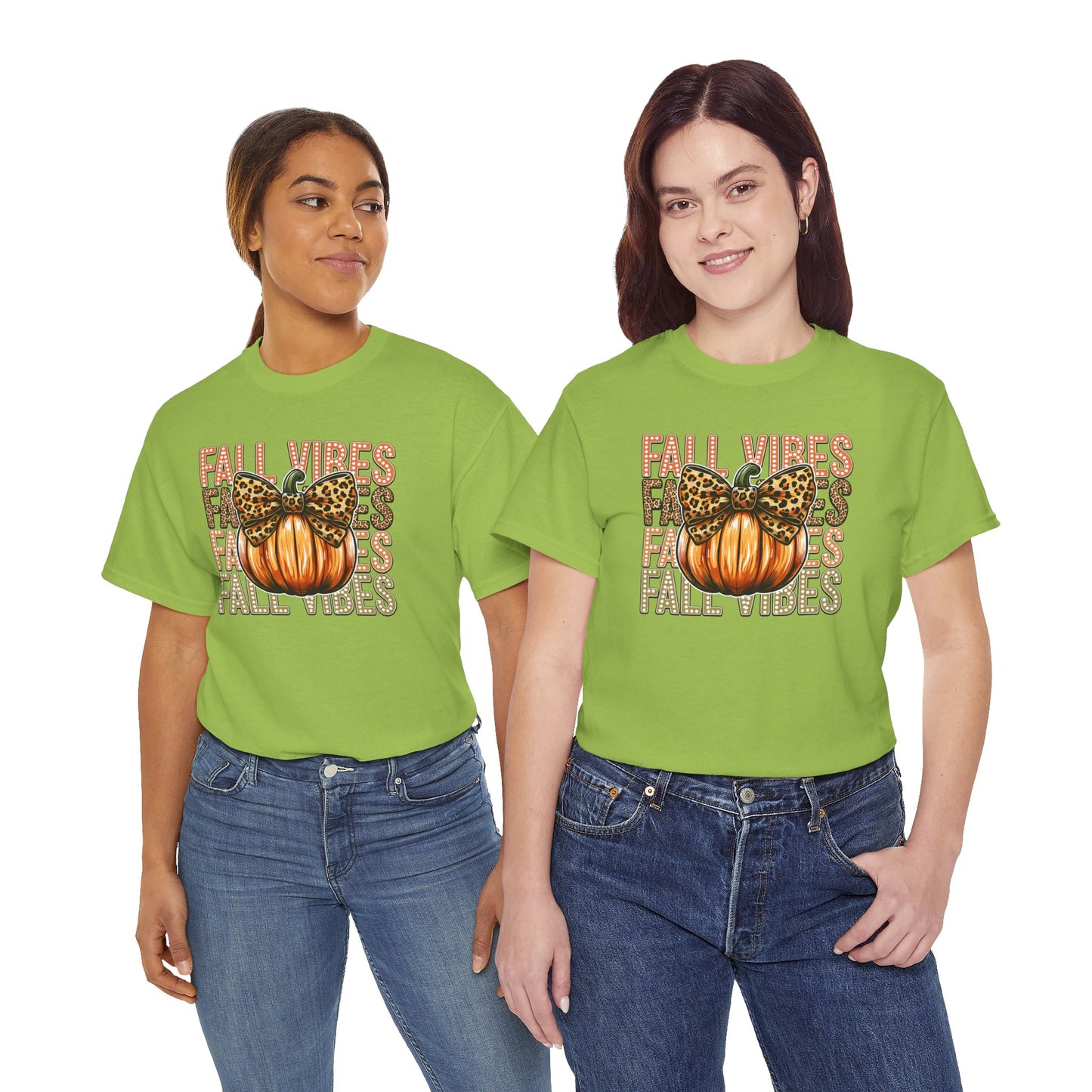 Fall Vibes Unisex Cotton Tee, Autumn Shirt, Pumpkin Graphic Tee, Halloween Apparel, Cozy Fall T-Shirt, Seasonal Outfit, leopard bow