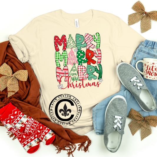 Merry Merry Merry Christmas with a tree, cute, bella canvas tshirt