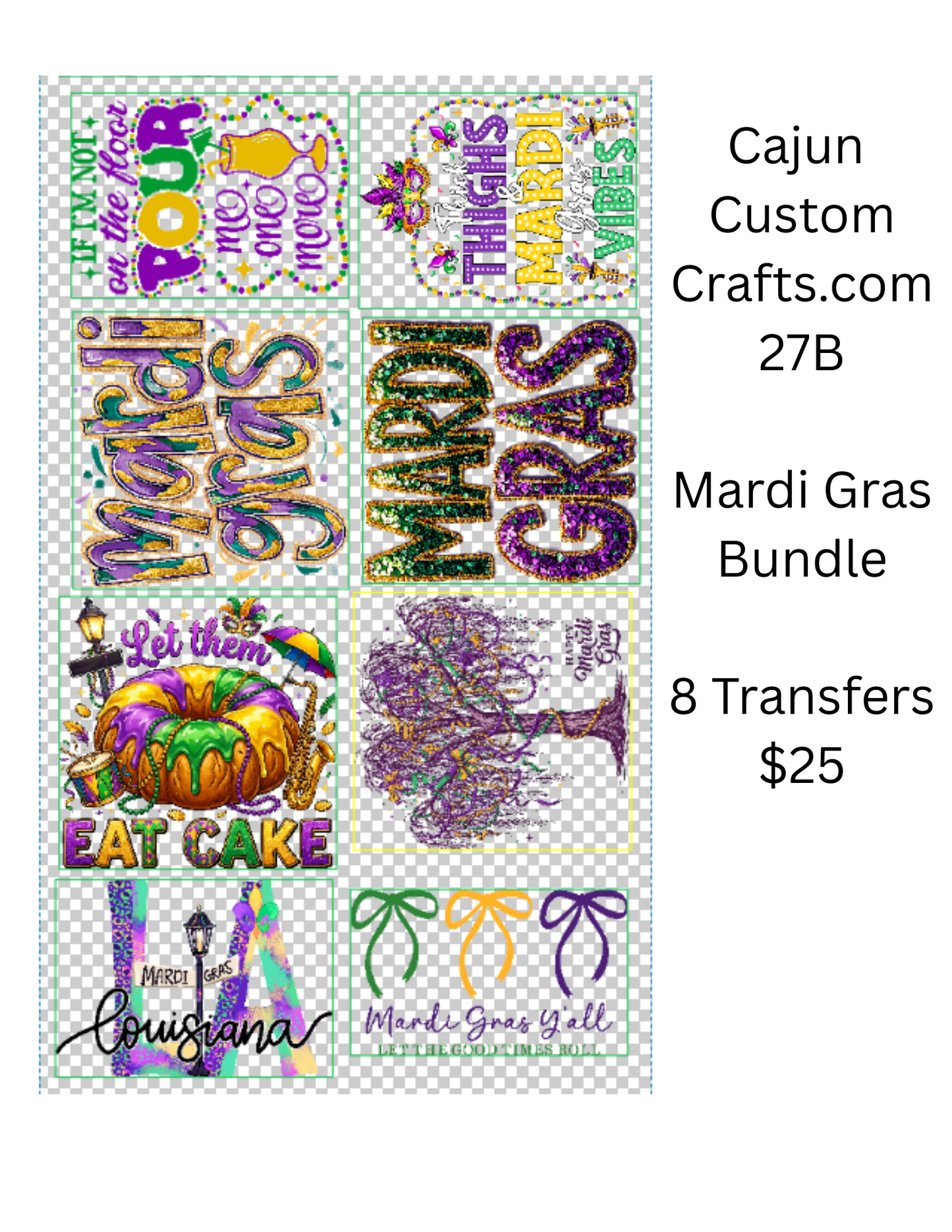 Mardi Gras - DTF Transfer Bundle, 8 Transfers