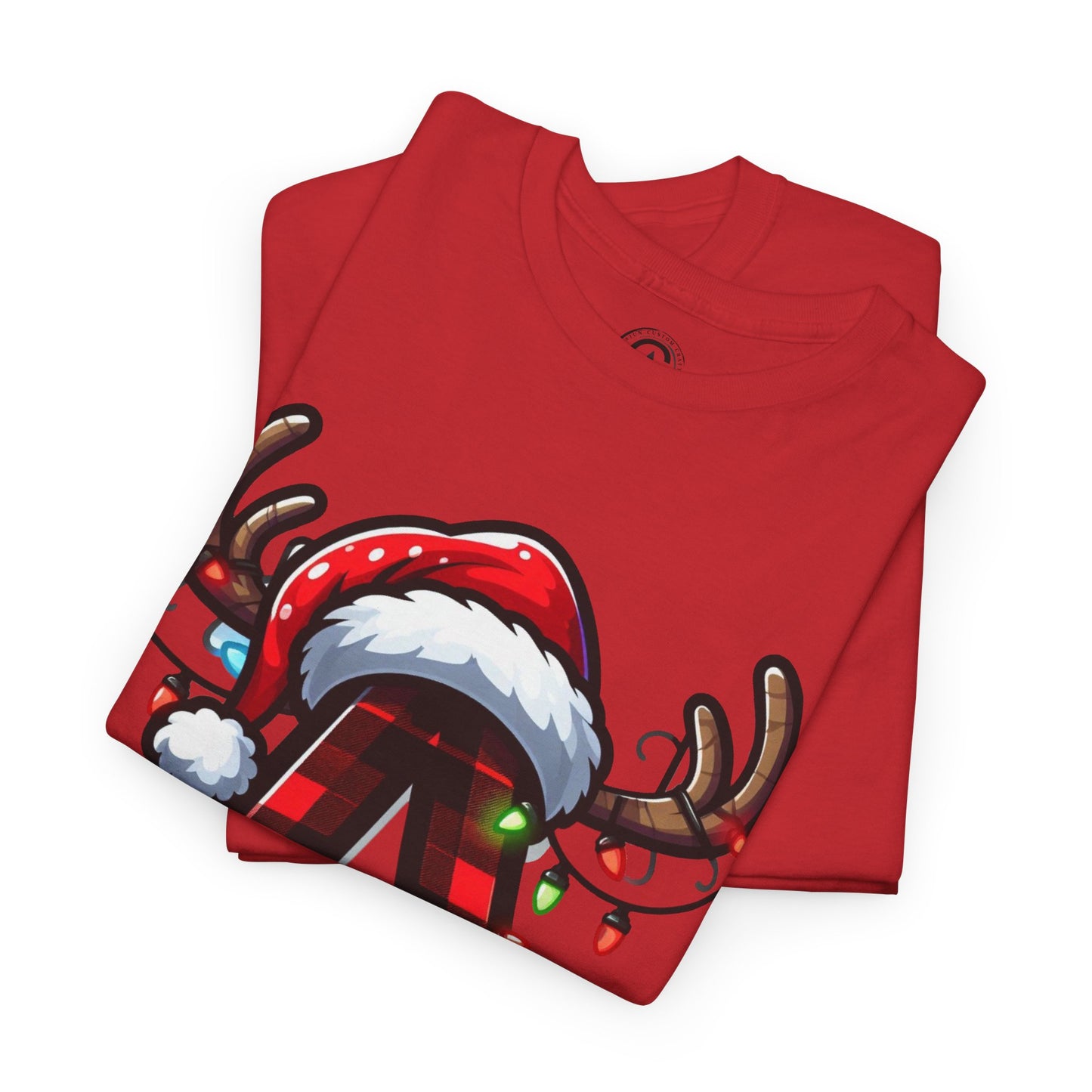 Festive Reindeer Initial A Tee, Unisex Holiday T-Shirt, Christmas Gift, Personalized Apparel, Cozy Winter Wear, Merry & Bright