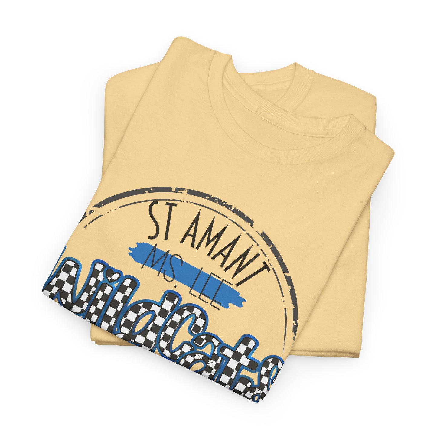 Personalized SAMS Wildcats with a black checkered style, Whimsical on a Unisex Tshirt, St Amant Middle School