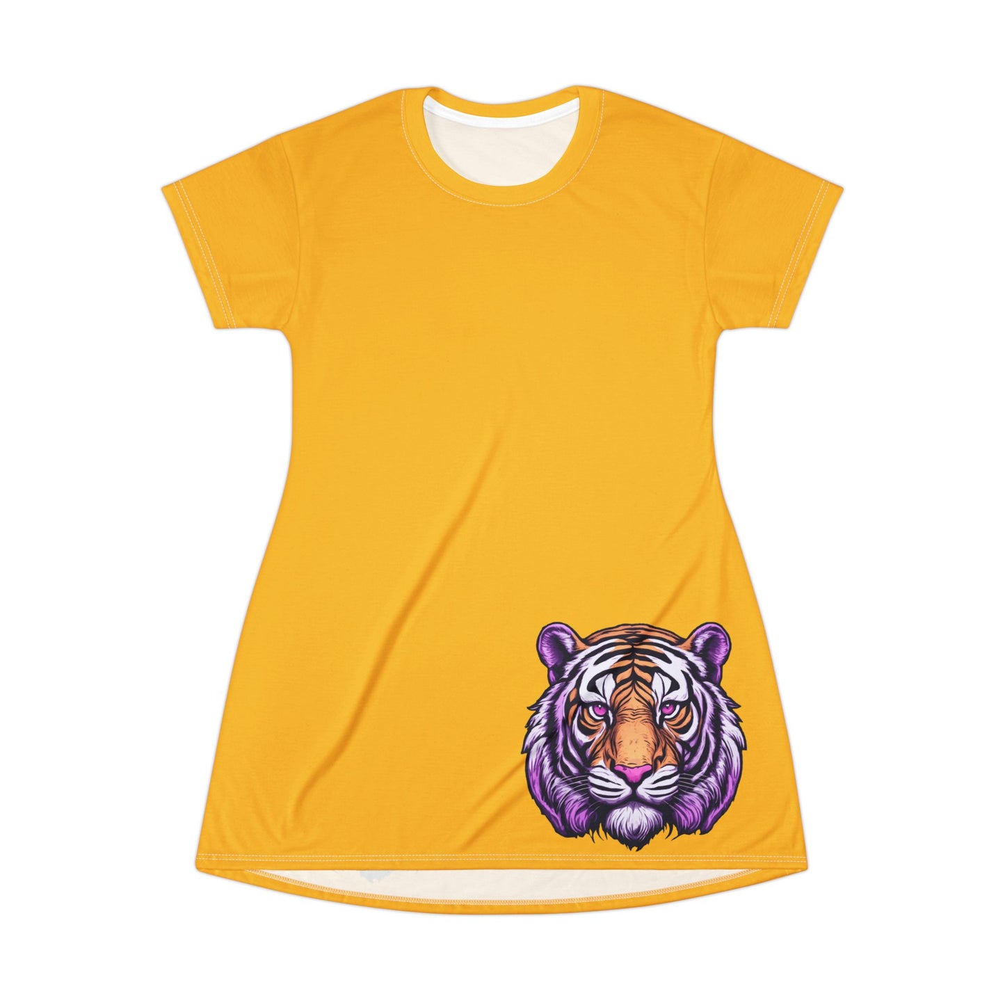 Yellow Tiger Graphic T-Shirt Dress, Cute Casual Dress,  Summer Fashion, Gift for Her, Game Day Outfit