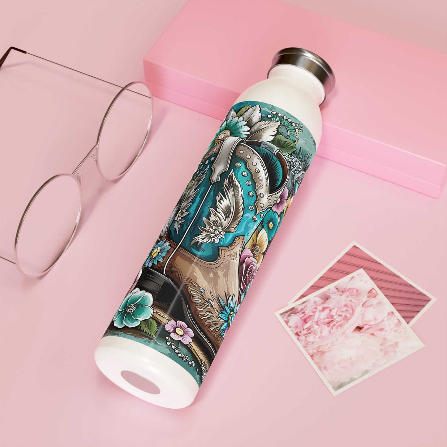 Floral Cowboy Slim Water Bottle - Western Decor, Eco-Friendly Hydration, Gift for Cowgirls, Outdoor Adventures, Unique Gym Bottle