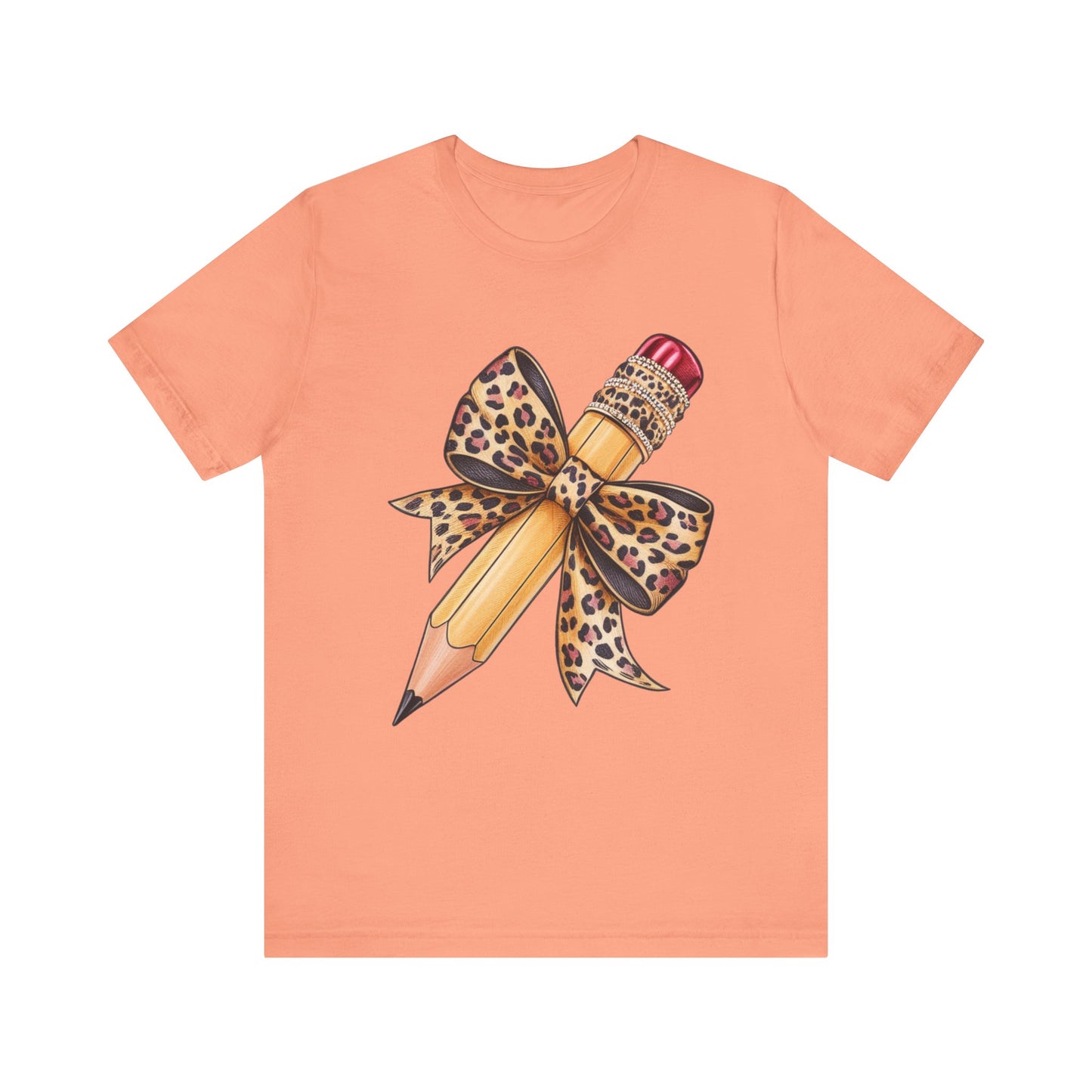 Leopard Bow Pencil Tee - Cute Teacher Gift, Back to School Outfit, Art Lover Shirt, Classroom Apparel, Fun Educational Shirt