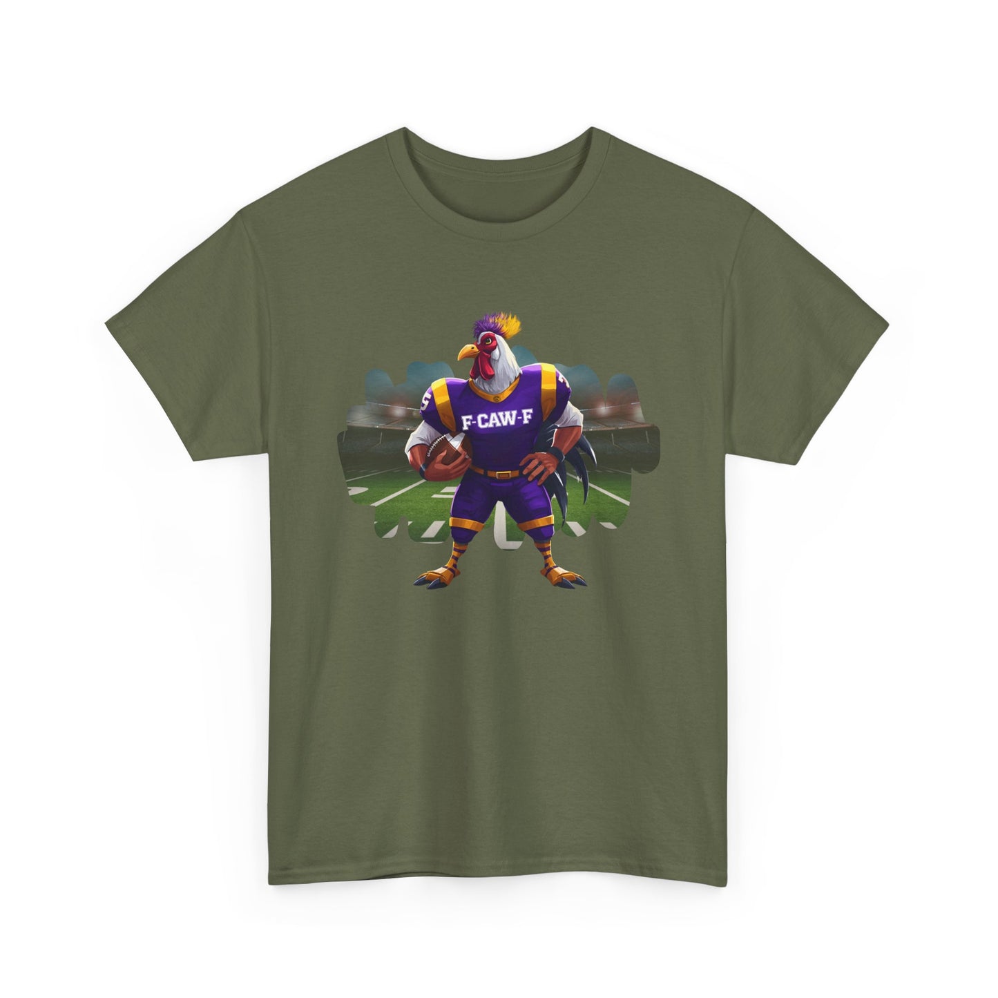 F-CAW-F Football Rooster, Purple and Gold , Sporty Unisex Heavy Cotton Tee