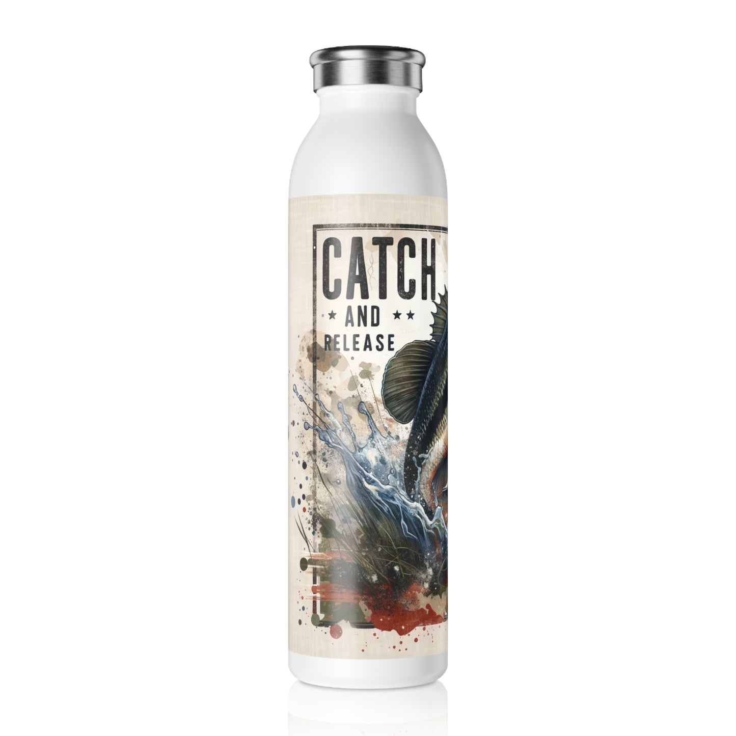 Fishing Slim Water Bottle, Outdoor Hydration, Catch and Release Design, Gift for Anglers, Eco-friendly Water Bottle, Sports Water Bottle