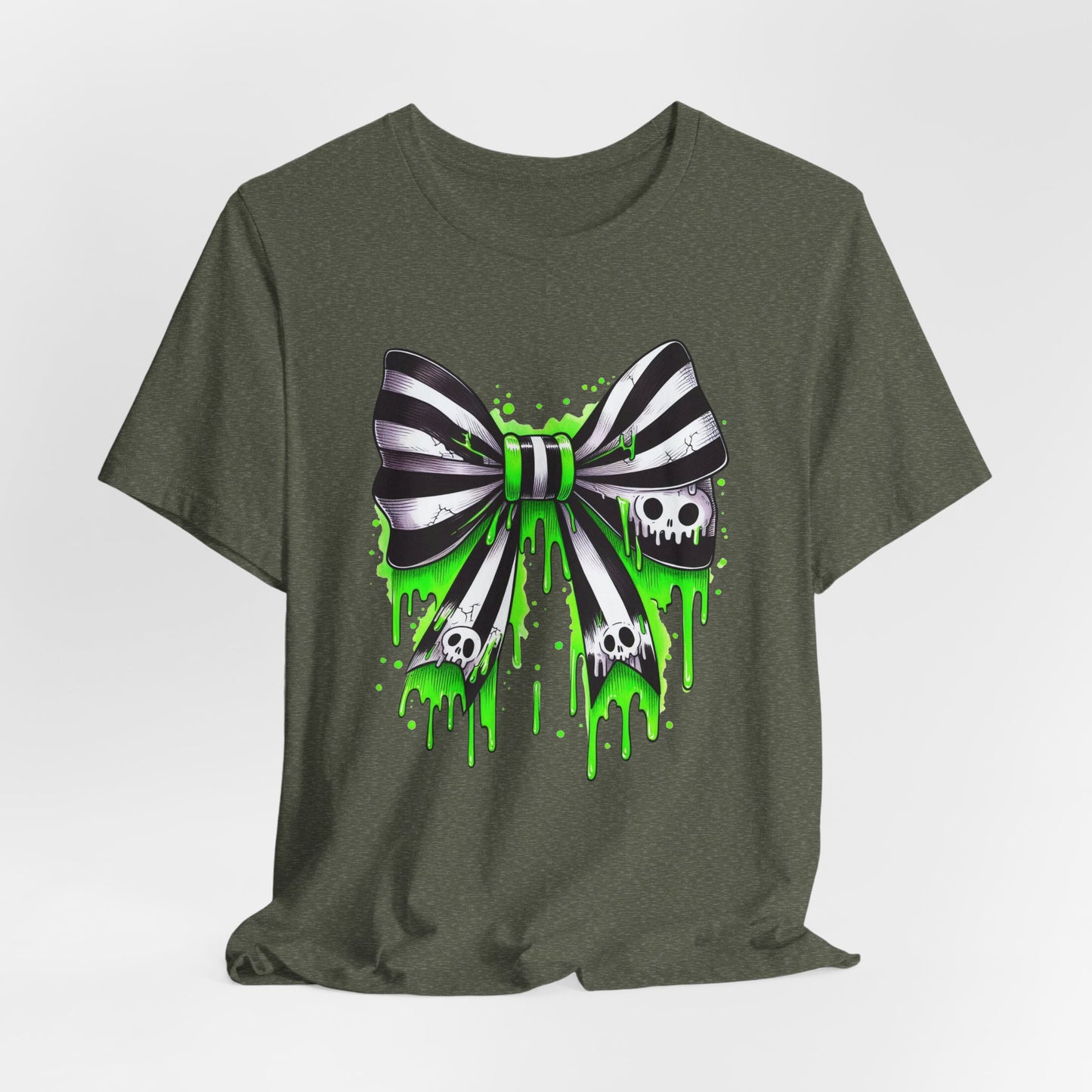 Gothic Bow Graphic Tee, Unisex Casual T-Shirt, Halloween Party Shirt, Alternative Fashion Top, Edgy Streetwear Style