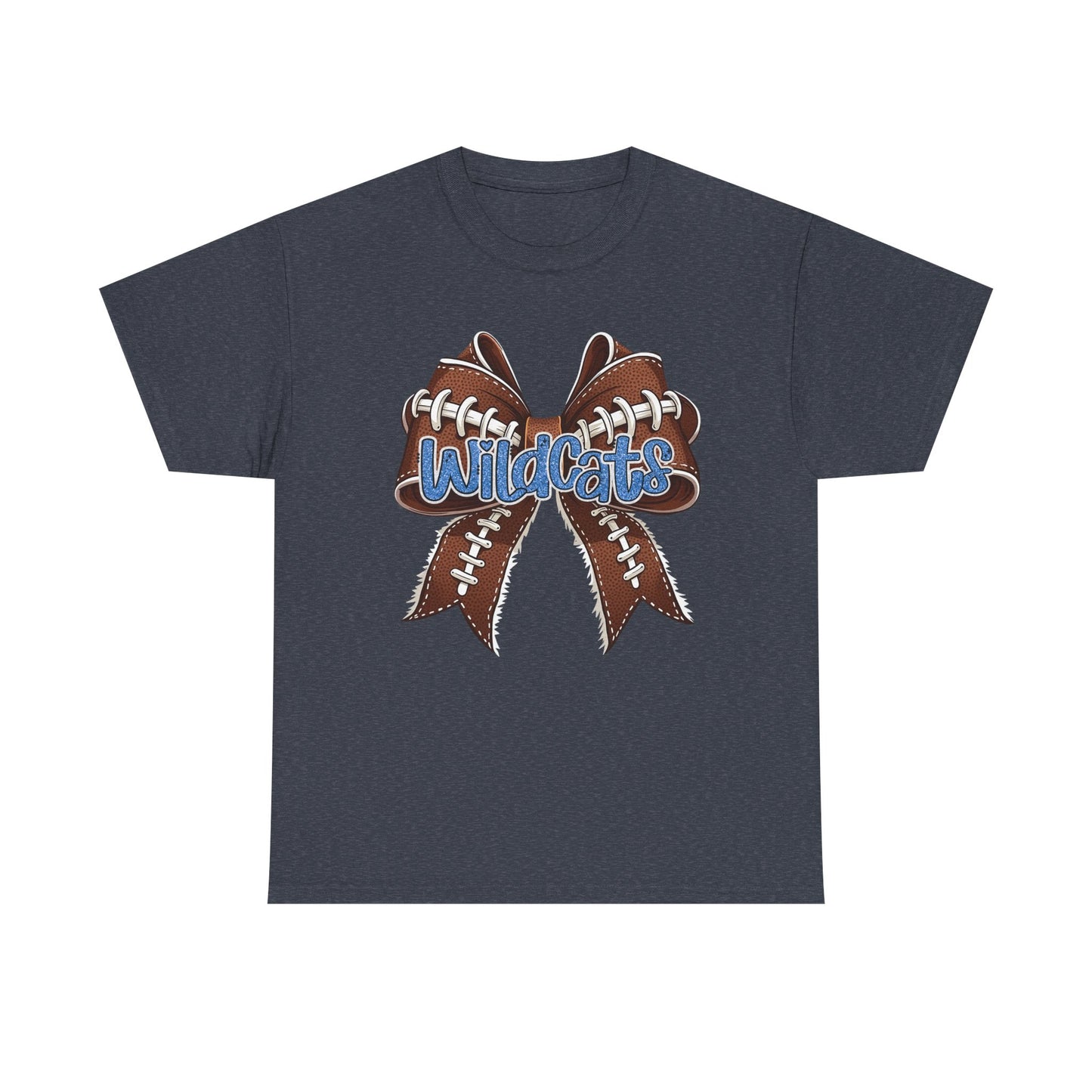 Blue Glitter Wildcats Football Bow, Unisex Tee, Cute Cotton Shirt, School Spirit Apparel,