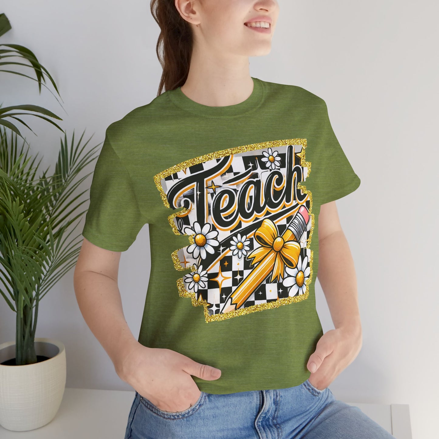 Funky Teacher Tshirt, Unisex, Bella Canvas, Back to school, apple, Black and White Checkboard