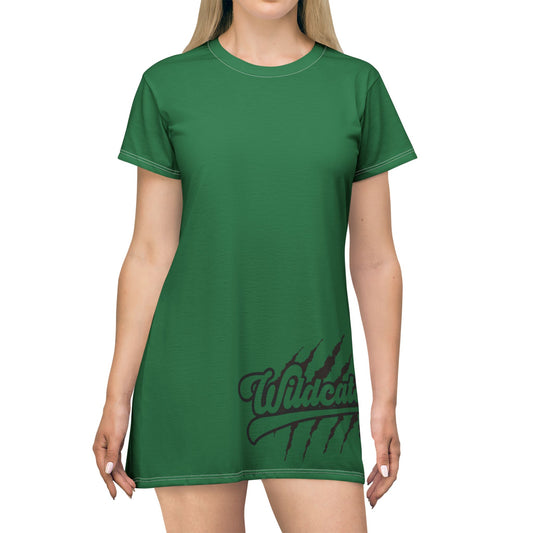 Green  Wildcats Graphic T-Shirt Dress, Cute Casual Dress,  Summer Fashion, Gift for Her, Game Day Outfit