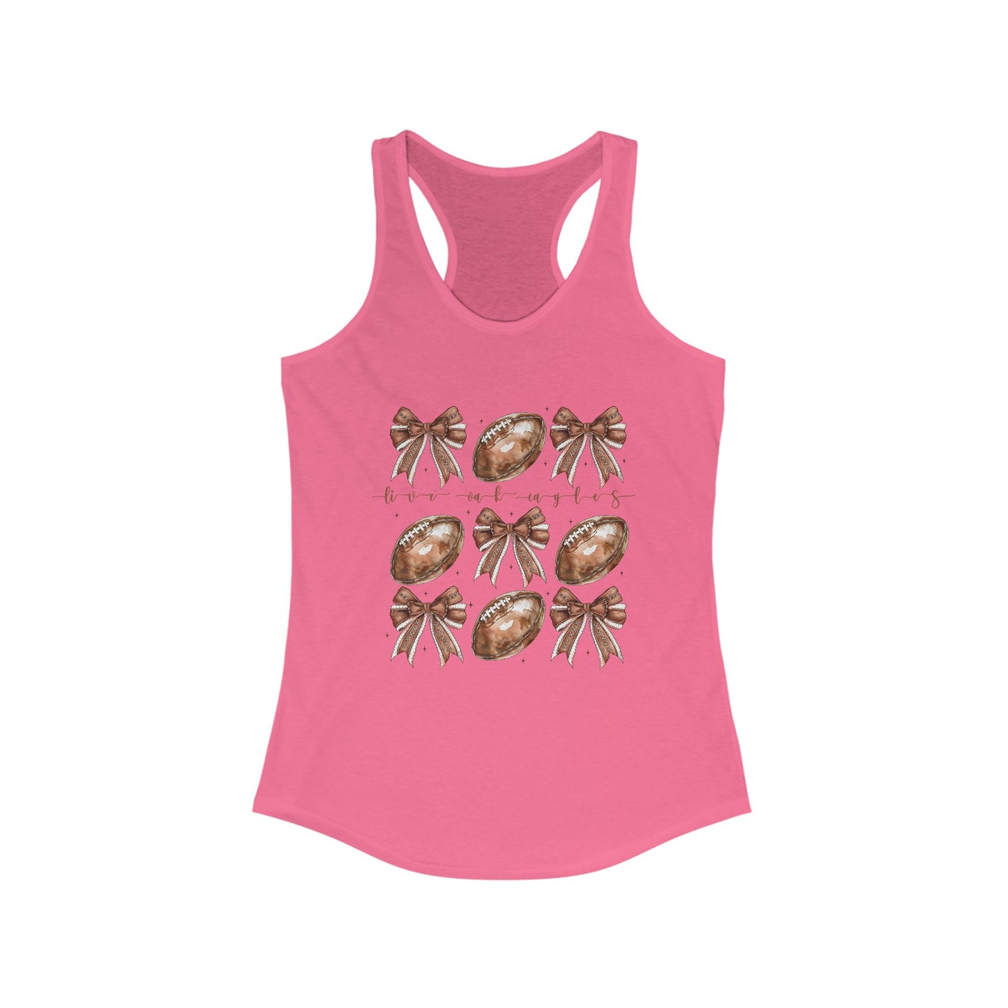 Live Oak Eagles, Footballs and Bows Women's Racerback Tank Top, Perfect for Game Day, Sports Events, Tailgating, and Everyday Wear