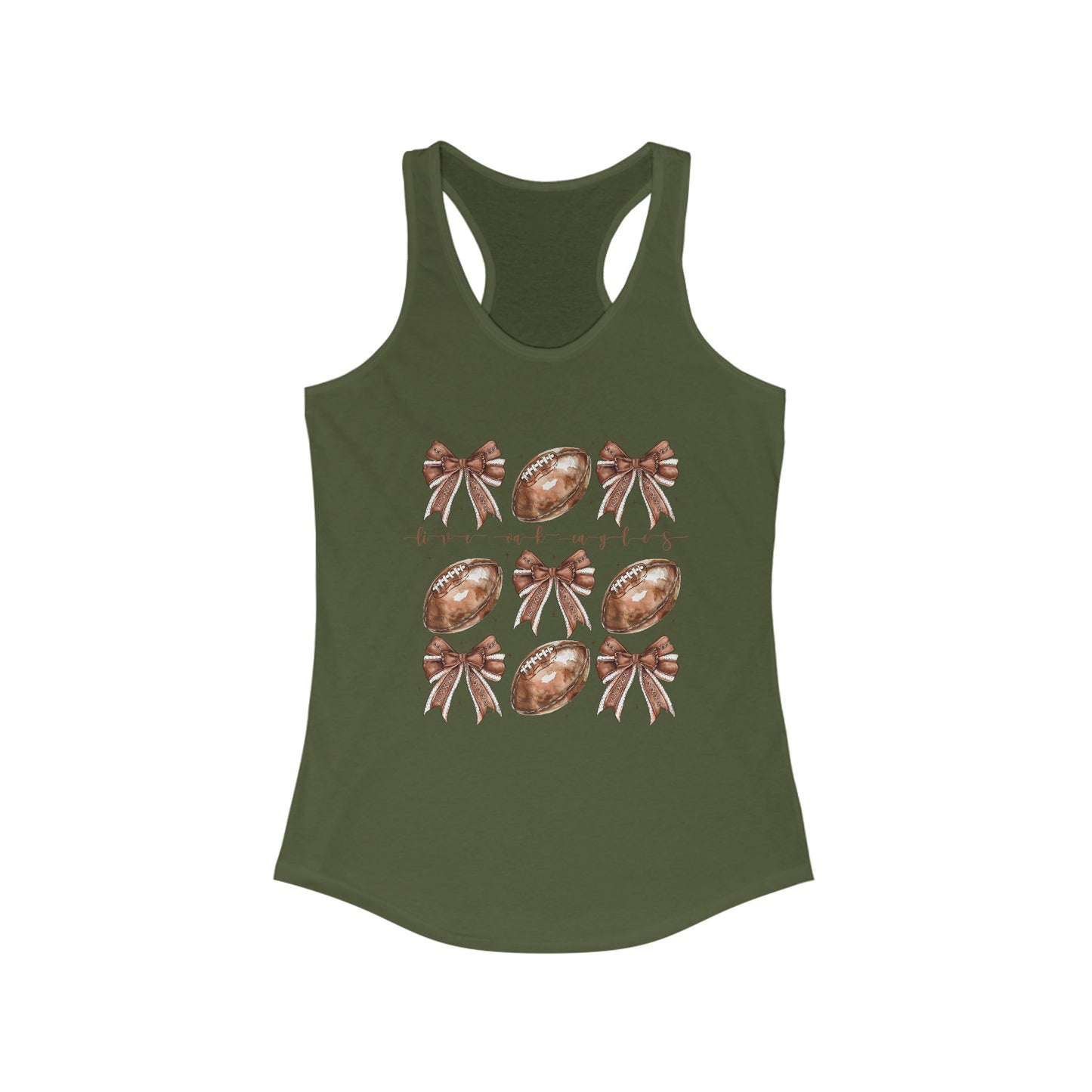 Live Oak Eagles, Footballs and Bows Women's Racerback Tank Top, Perfect for Game Day, Sports Events, Tailgating, and Everyday Wear