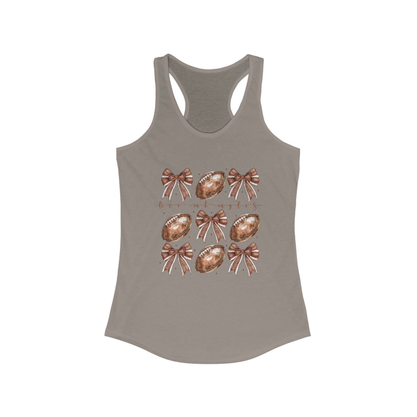 Live Oak Eagles, Footballs and Bows Women's Racerback Tank Top, Perfect for Game Day, Sports Events, Tailgating, and Everyday Wear