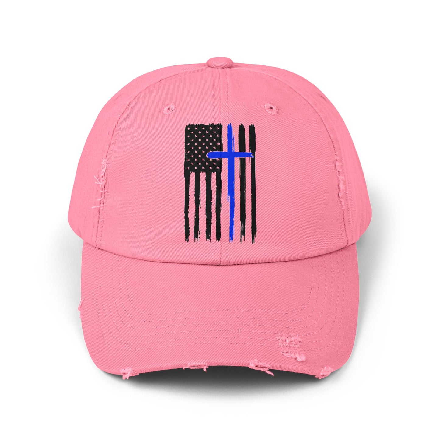 Thin Blue Line, Cross, Flag, Unisex Distressed Cap, Funny Hat, Casual Gift, Everyday Wear, Cool Accessory, Adjustable Cap