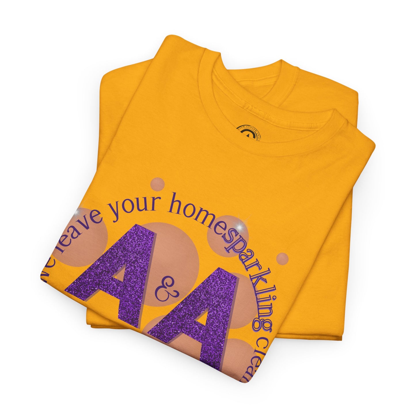 A&A Cleaning Services, Logo, Purple on Gold Crew Neck unisex tshirt, Gildan