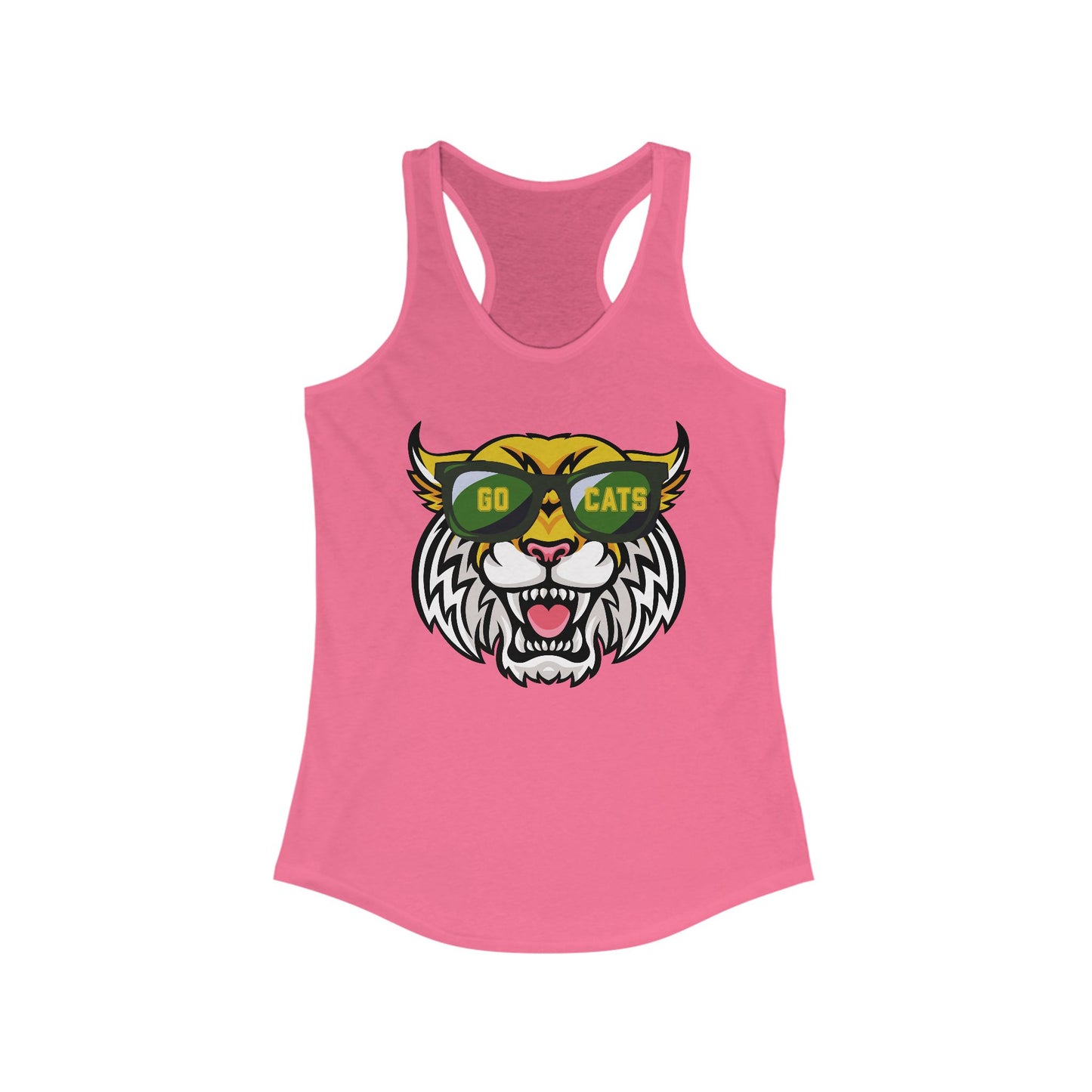 Cool Cat, Wildcat with Sunglasses Racerback Tank - Go Cats Shirt, Women's Workout Top, Summer Outerwear, Sports Fan Gear, Cute Animal Tee