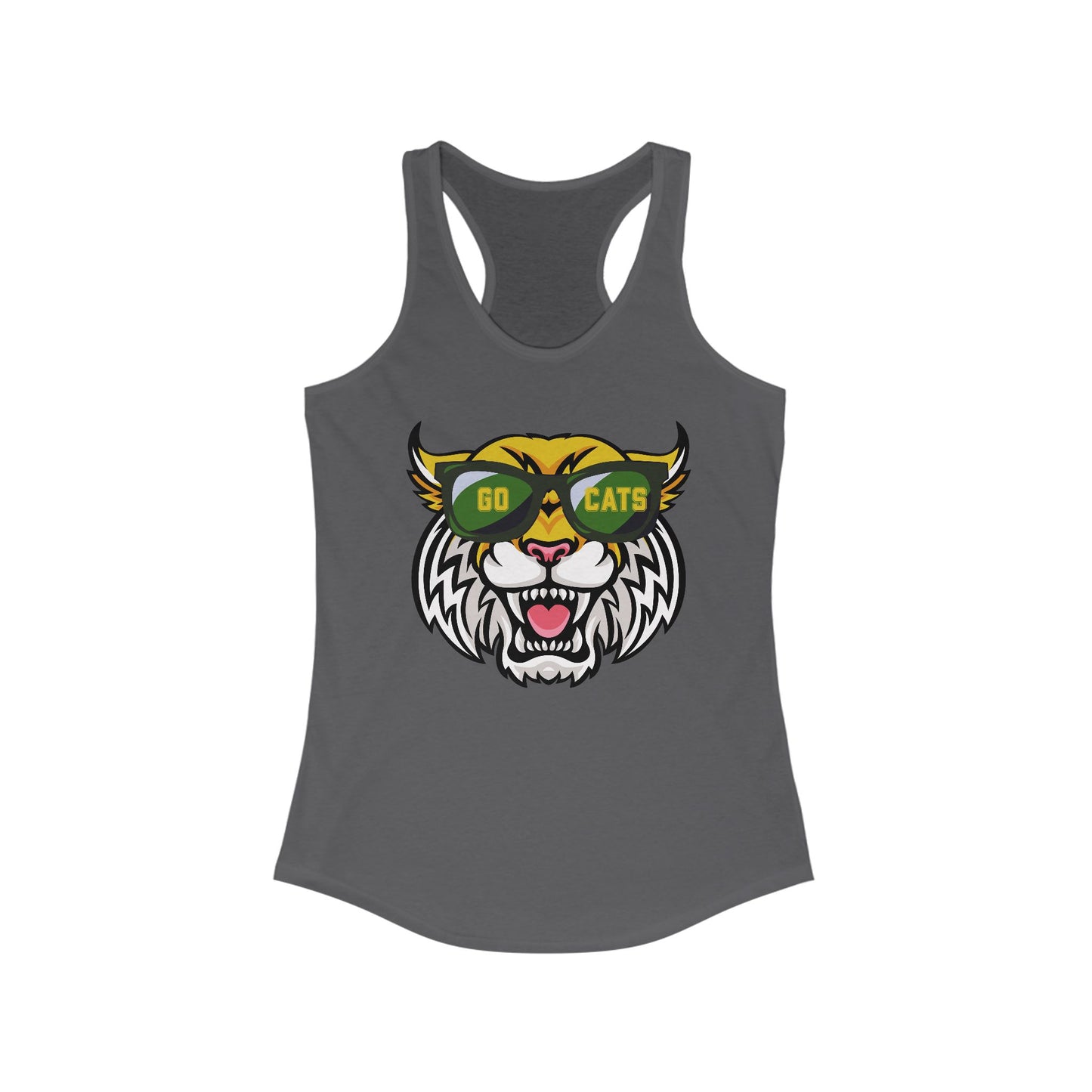Cool Cat, Wildcat with Sunglasses Racerback Tank - Go Cats Shirt, Women's Workout Top, Summer Outerwear, Sports Fan Gear, Cute Animal Tee