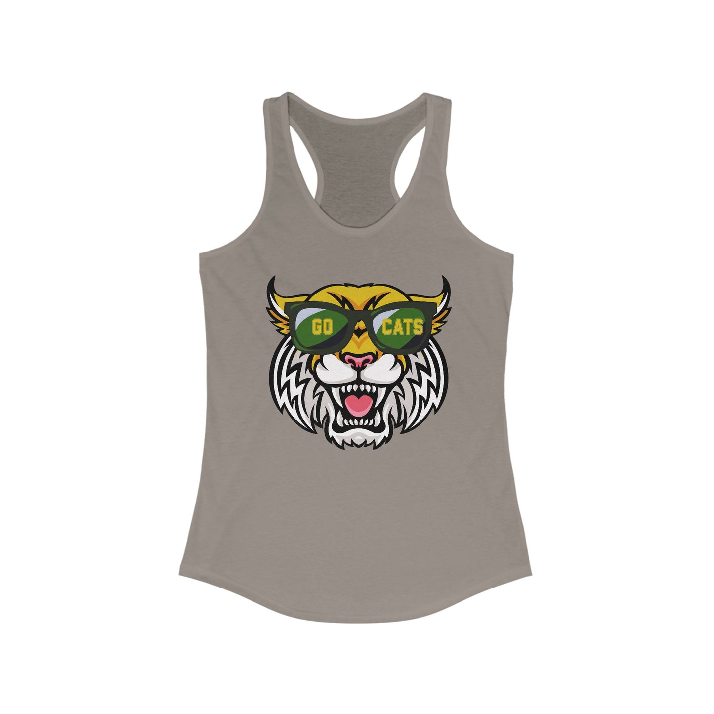 Cool Cat, Wildcat with Sunglasses Racerback Tank - Go Cats Shirt, Women's Workout Top, Summer Outerwear, Sports Fan Gear, Cute Animal Tee