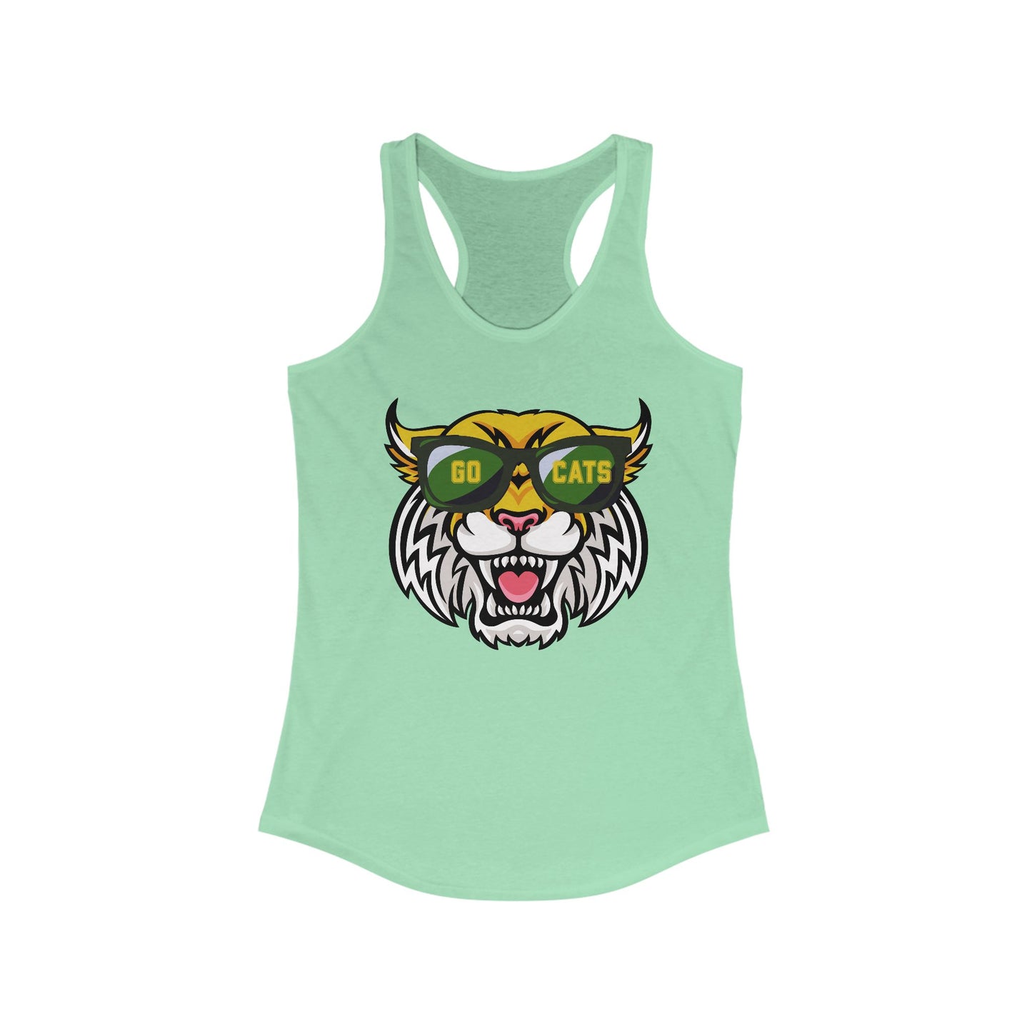 Cool Cat, Wildcat with Sunglasses Racerback Tank - Go Cats Shirt, Women's Workout Top, Summer Outerwear, Sports Fan Gear, Cute Animal Tee