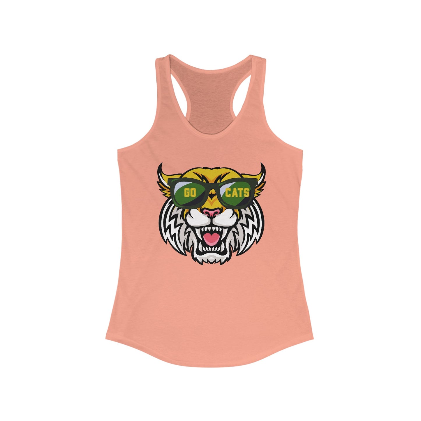 Cool Cat, Wildcat with Sunglasses Racerback Tank - Go Cats Shirt, Women's Workout Top, Summer Outerwear, Sports Fan Gear, Cute Animal Tee