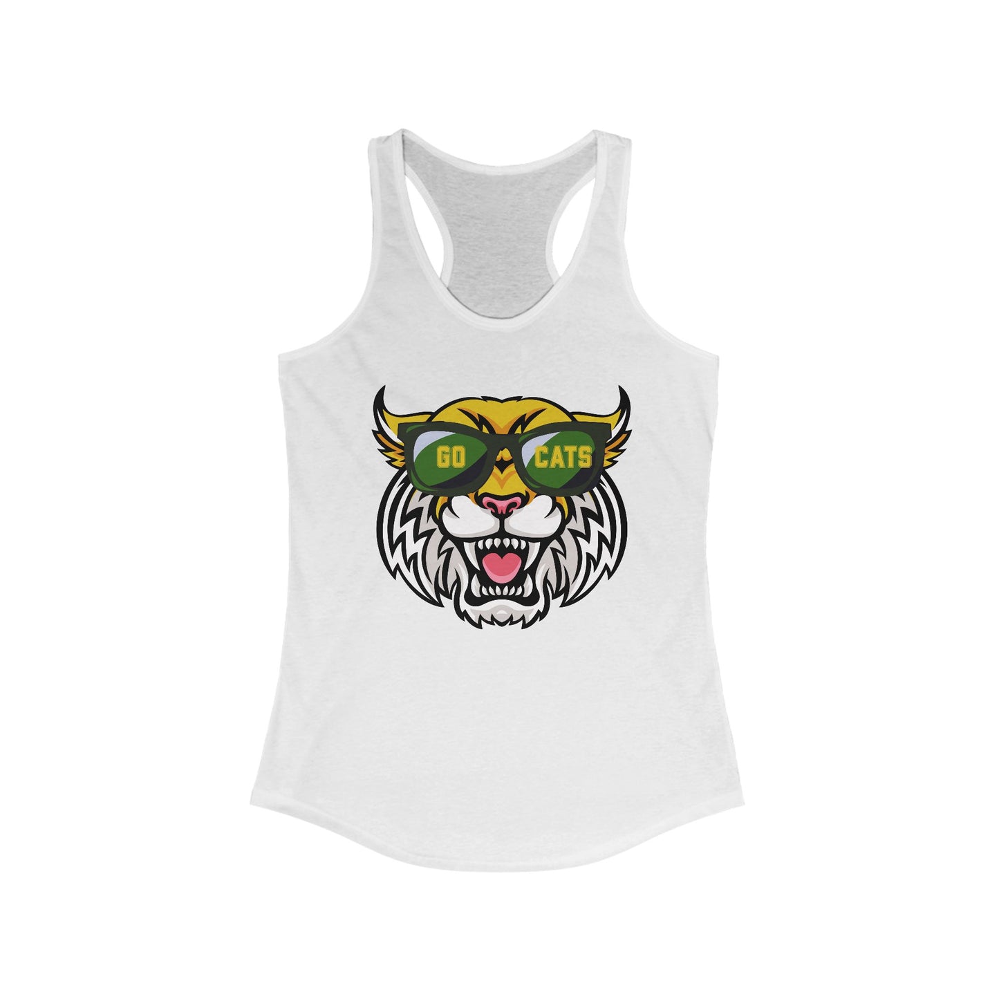Cool Cat, Wildcat with Sunglasses Racerback Tank - Go Cats Shirt, Women's Workout Top, Summer Outerwear, Sports Fan Gear, Cute Animal Tee