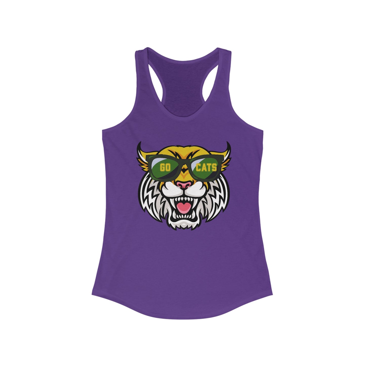Cool Cat, Wildcat with Sunglasses Racerback Tank - Go Cats Shirt, Women's Workout Top, Summer Outerwear, Sports Fan Gear, Cute Animal Tee