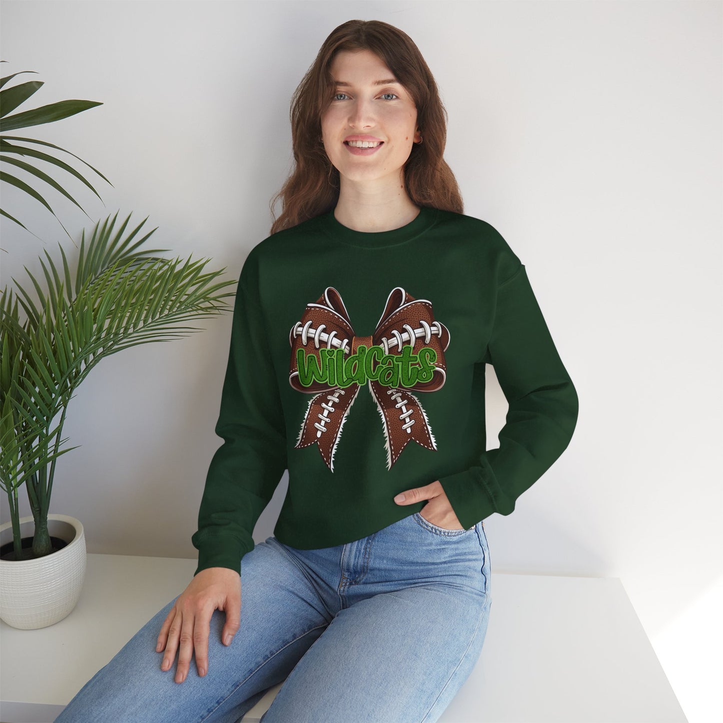 Wildcats Football, Bow Crewneck Sweatshirt, Cozy Unisex Sweatshirt, Perfect Gift for Birthdays, Casual Wear, Wildcat Theme Apparel, Walker, La WHS, WJH