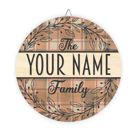 Personalized, Family Name, Fall, Plaid,Thanksgiving Door, Decor, Sign, Wreath, Wooden Door Hanger