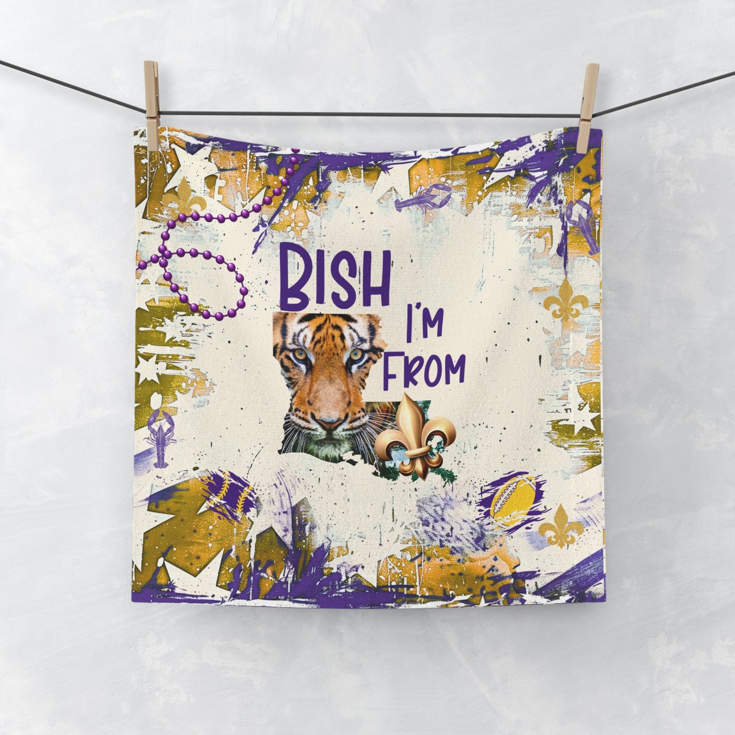 Vibrant Tigers Face Towel, Fun Gift for Home Decor, I'm from Louisiana