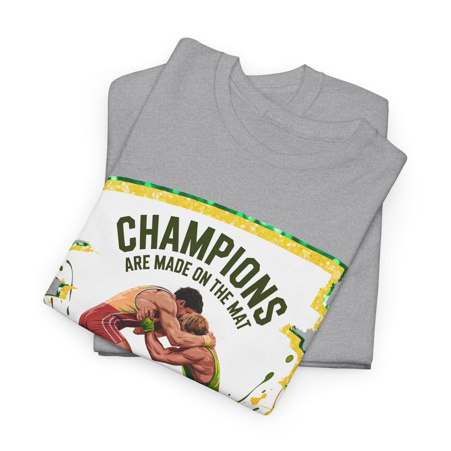 Green and Gold, Wrestling Heavy Cotton Tee, Unisex T-Shirt, Sports Fan Gear, Workout Shirt, Motivational Apparel