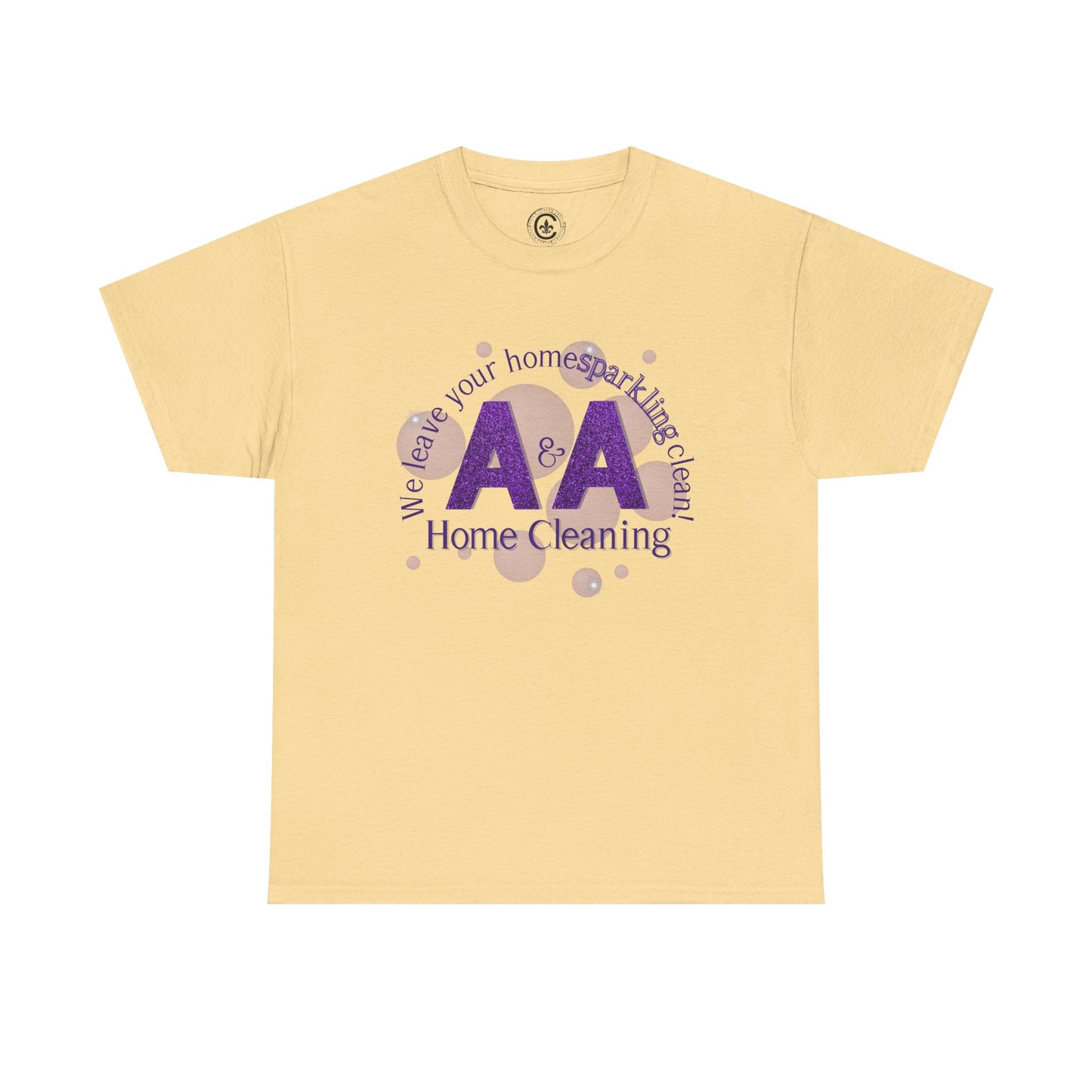 A&A Cleaning Services, Logo, Purple on Gold Crew Neck unisex tshirt, Gildan